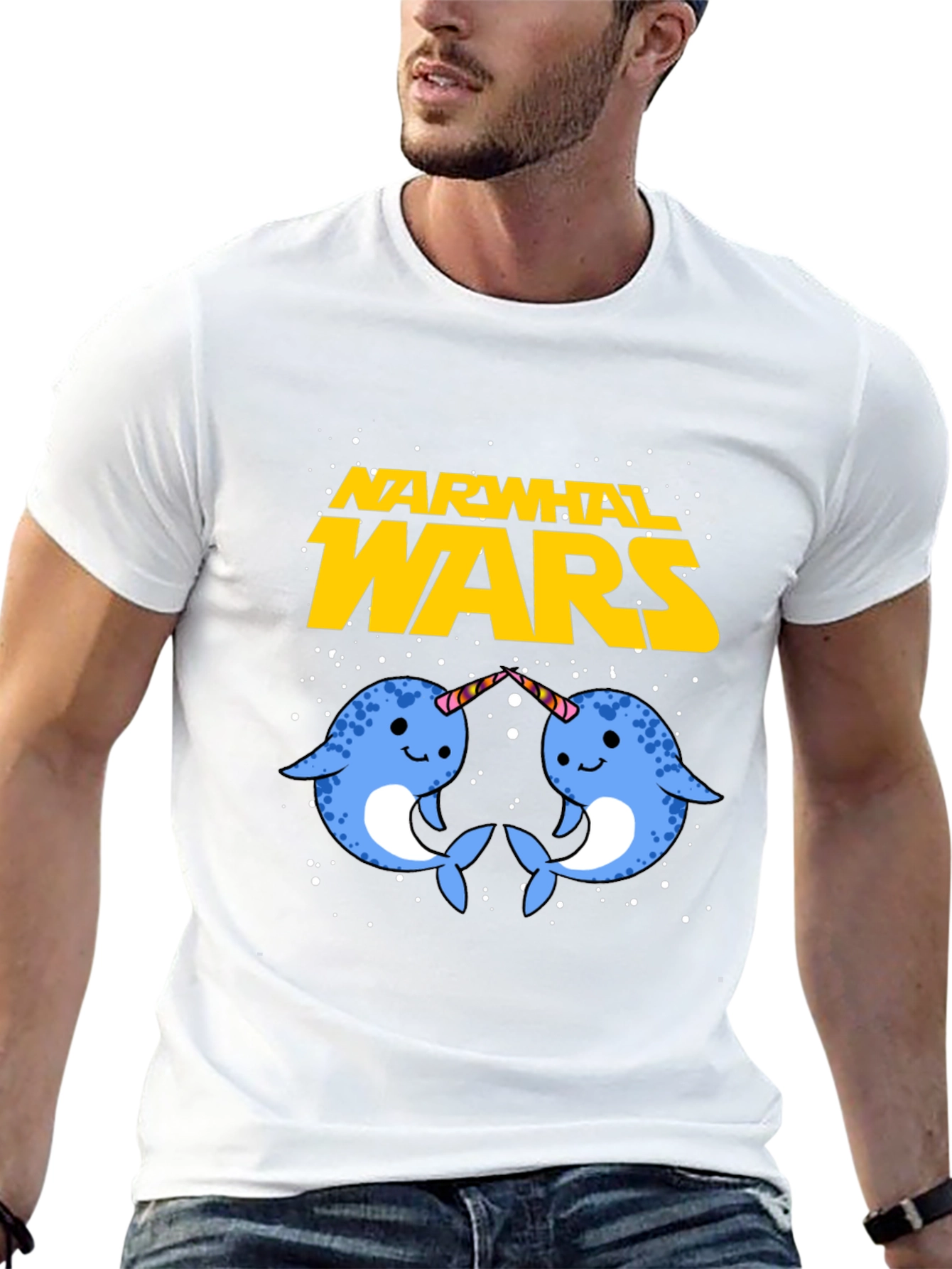 Black Narwhal Wars Graphic Tee - Funny Novelty T-Shirt view 13