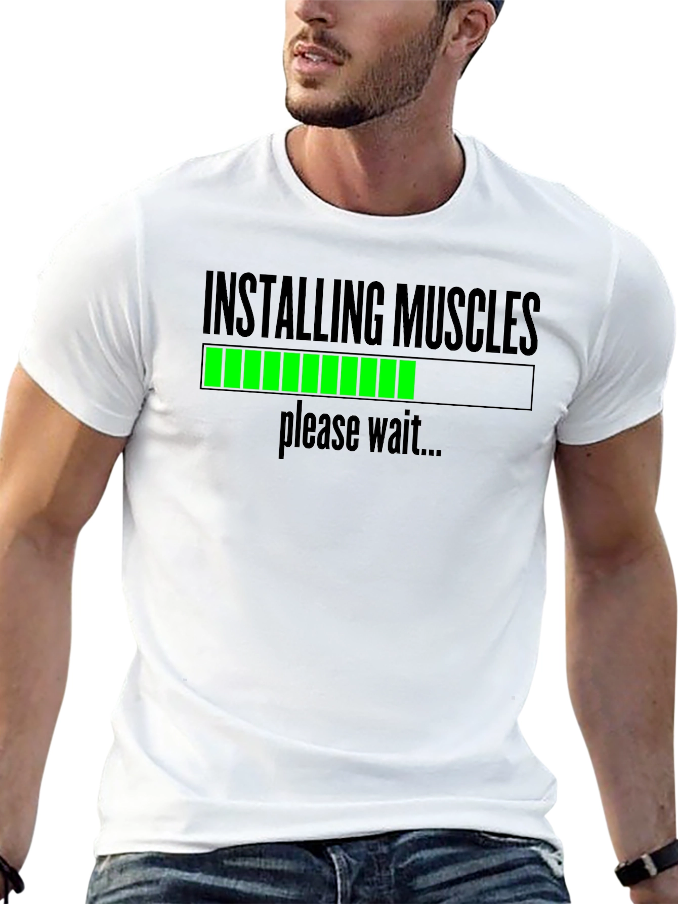 Black Installing Muscles Funny Workout T-Shirt view 13