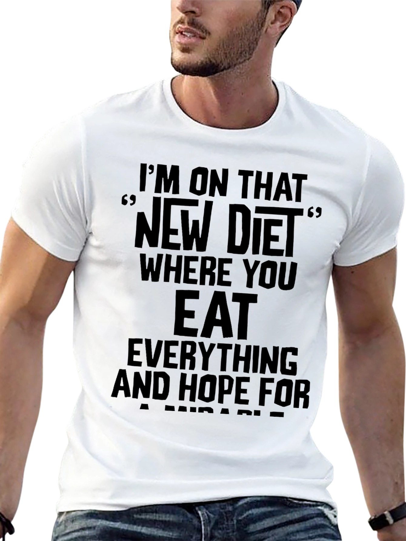 Black Humorous "New Diet" Graphic Tee - Eat Everything & Hope! view 13