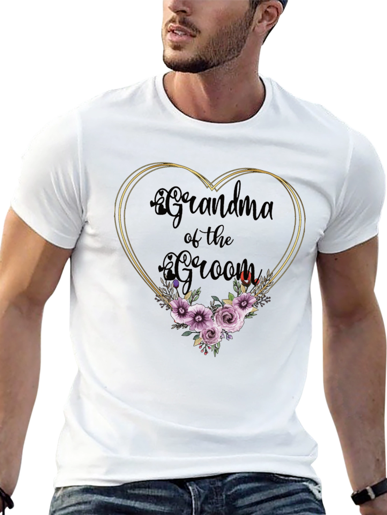 Black Grandma of the Groom Floral Heart Tee view 13