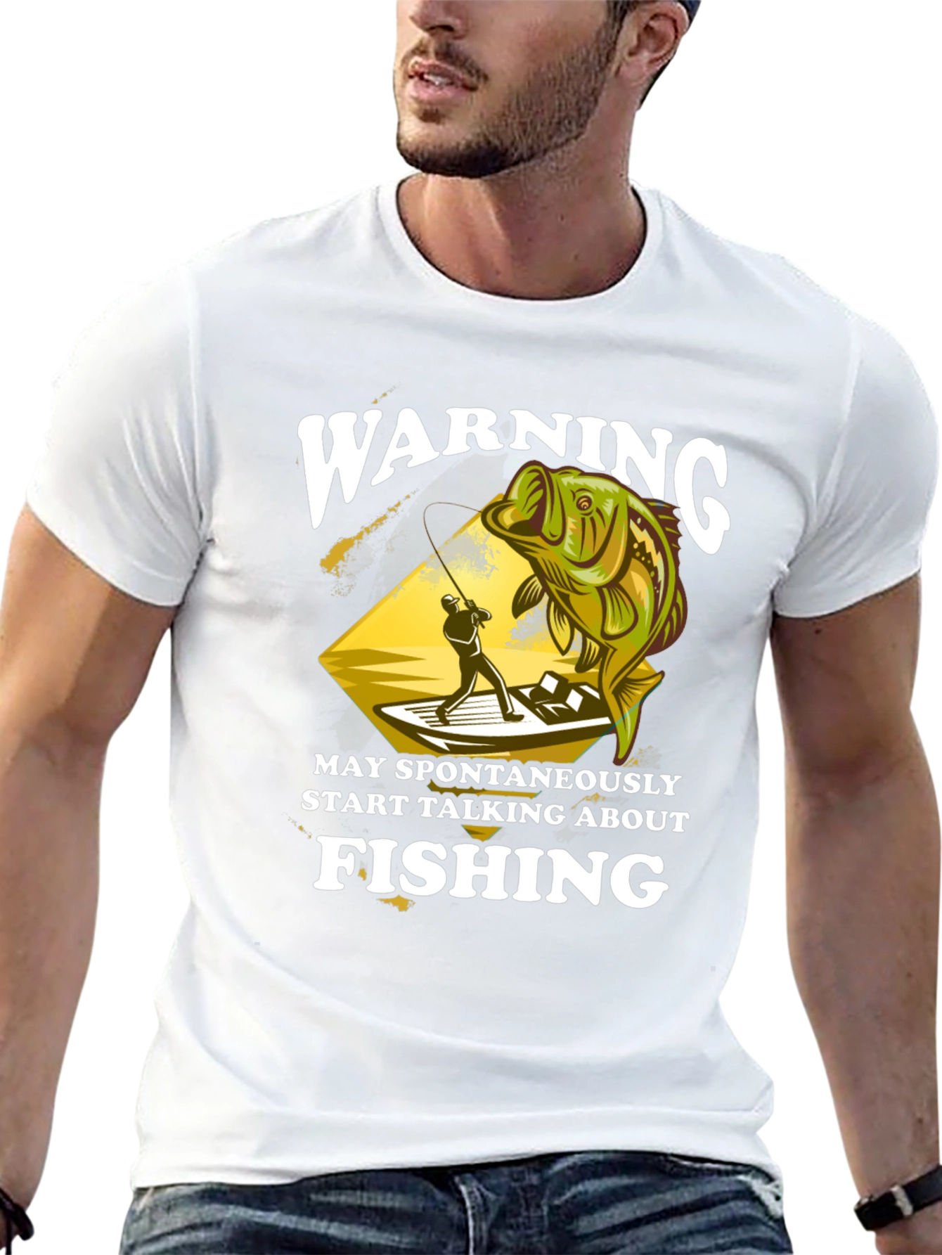 Black Warning May Spontaneously Talk About Fishing T-Shirt view 13