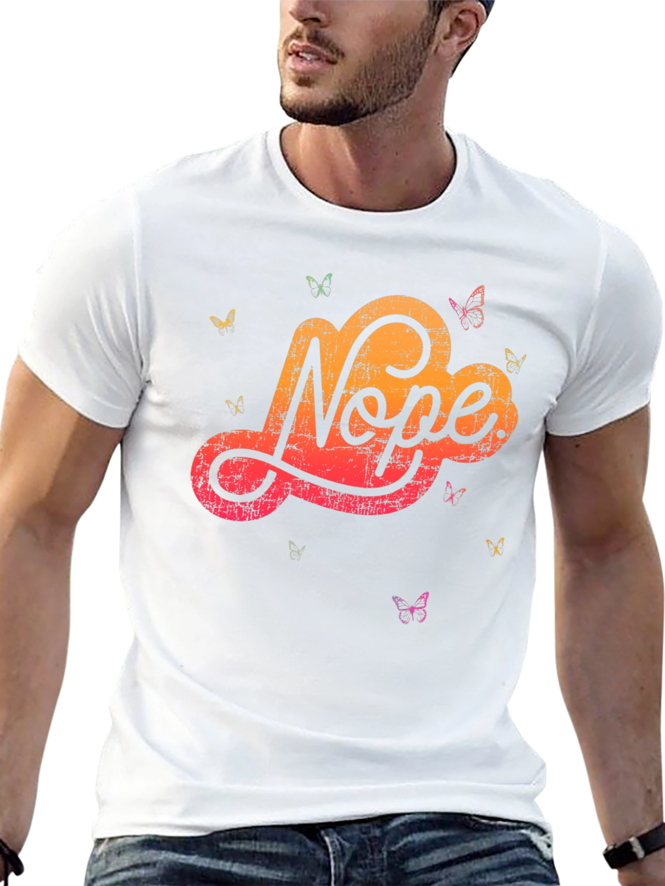 Black Nope Butterfly Graphic Tee - Soft Cotton Blend view 13