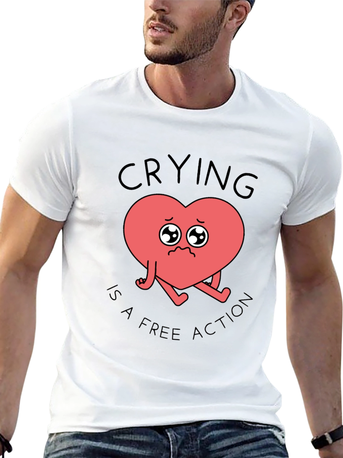 Black Crying Heart T-Shirt - Free Action Comfort Tee view 13