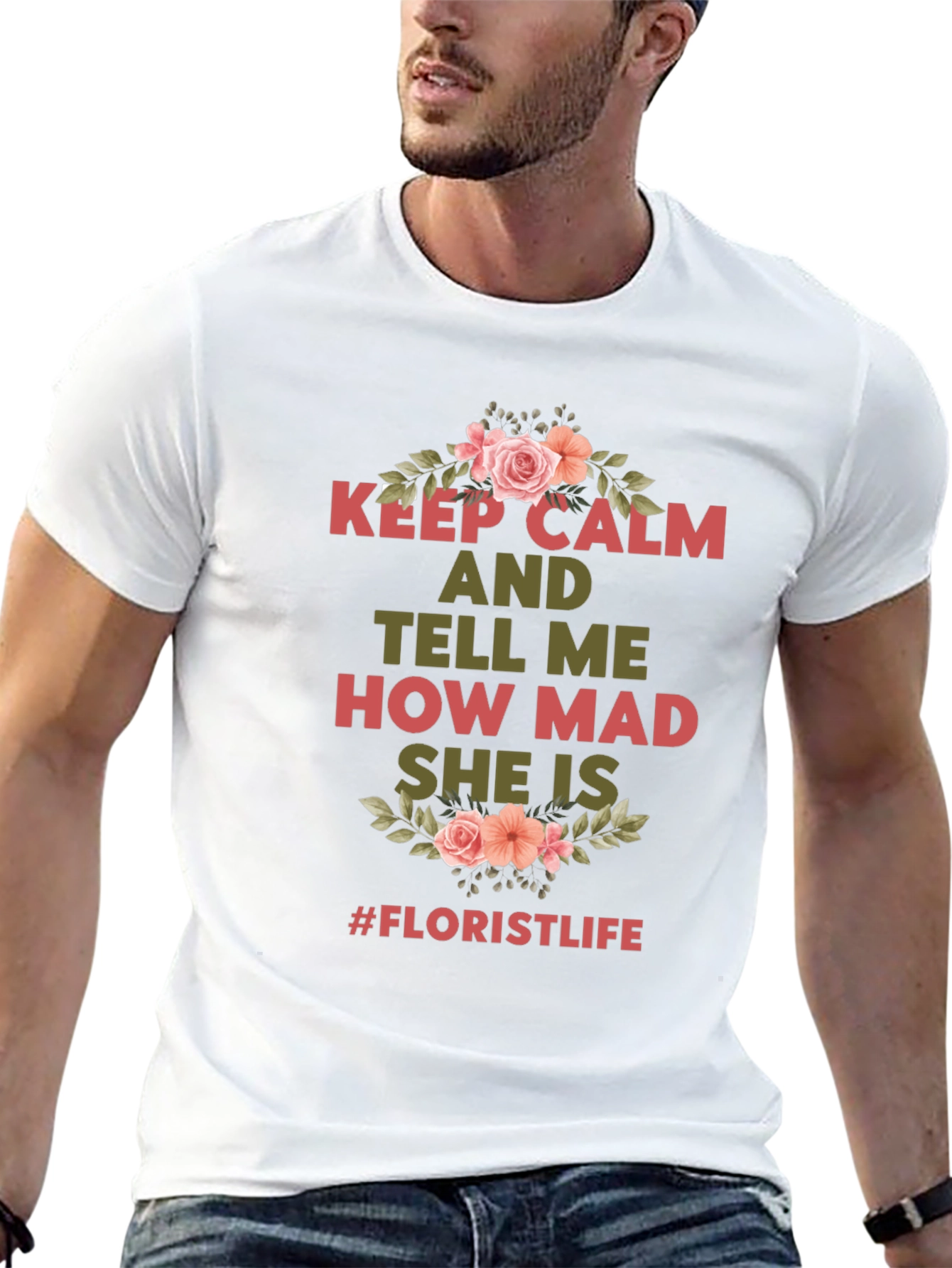 Black Keep Calm Florist Life T-Shirt - Unisex view 13