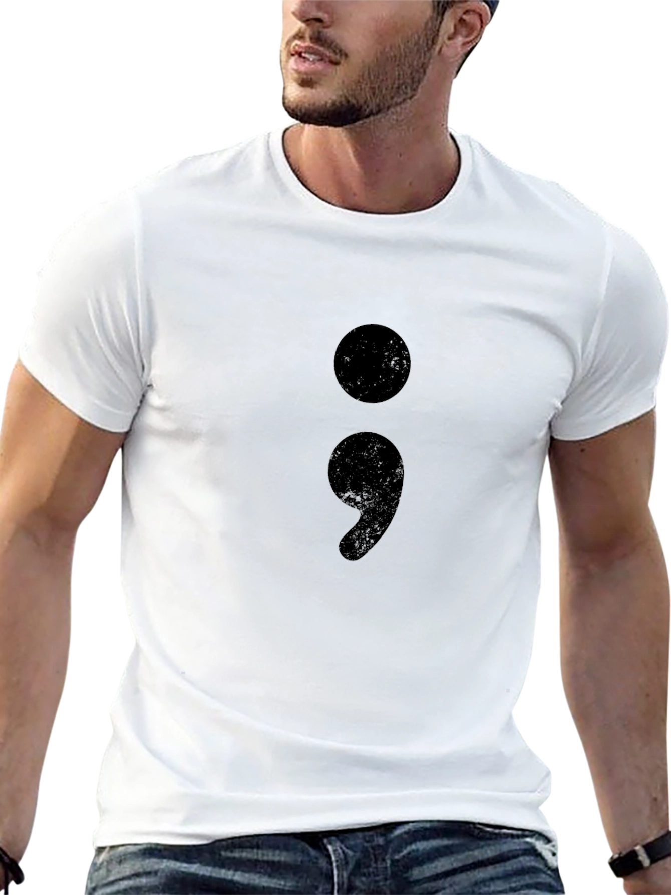 Black Semicolon Graphic Tee - Black Cotton Crew Neck view 13