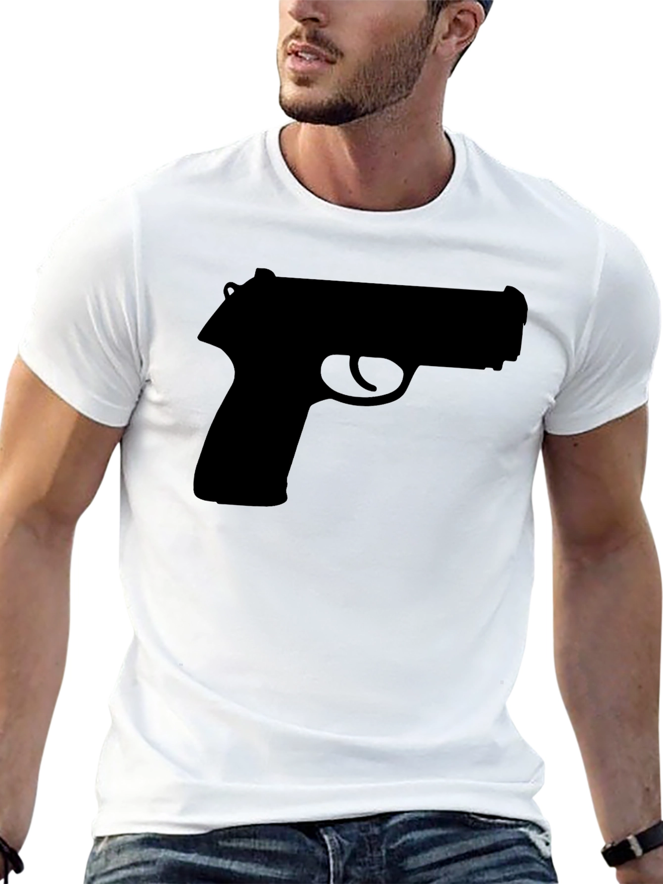 Black Bold Graphic Tee: Pistol Silhouette T-Shirt view 13
