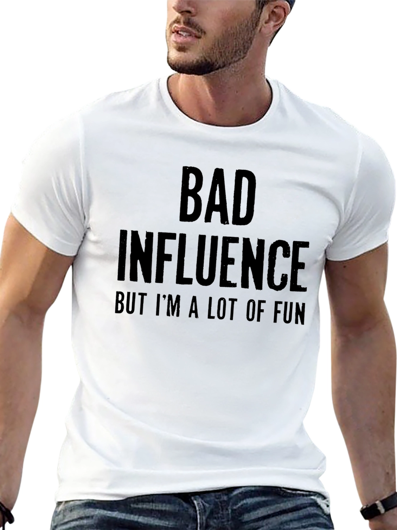 Black Bad Influence Funny Graphic Tee - Black Casual T-Shirt view 13