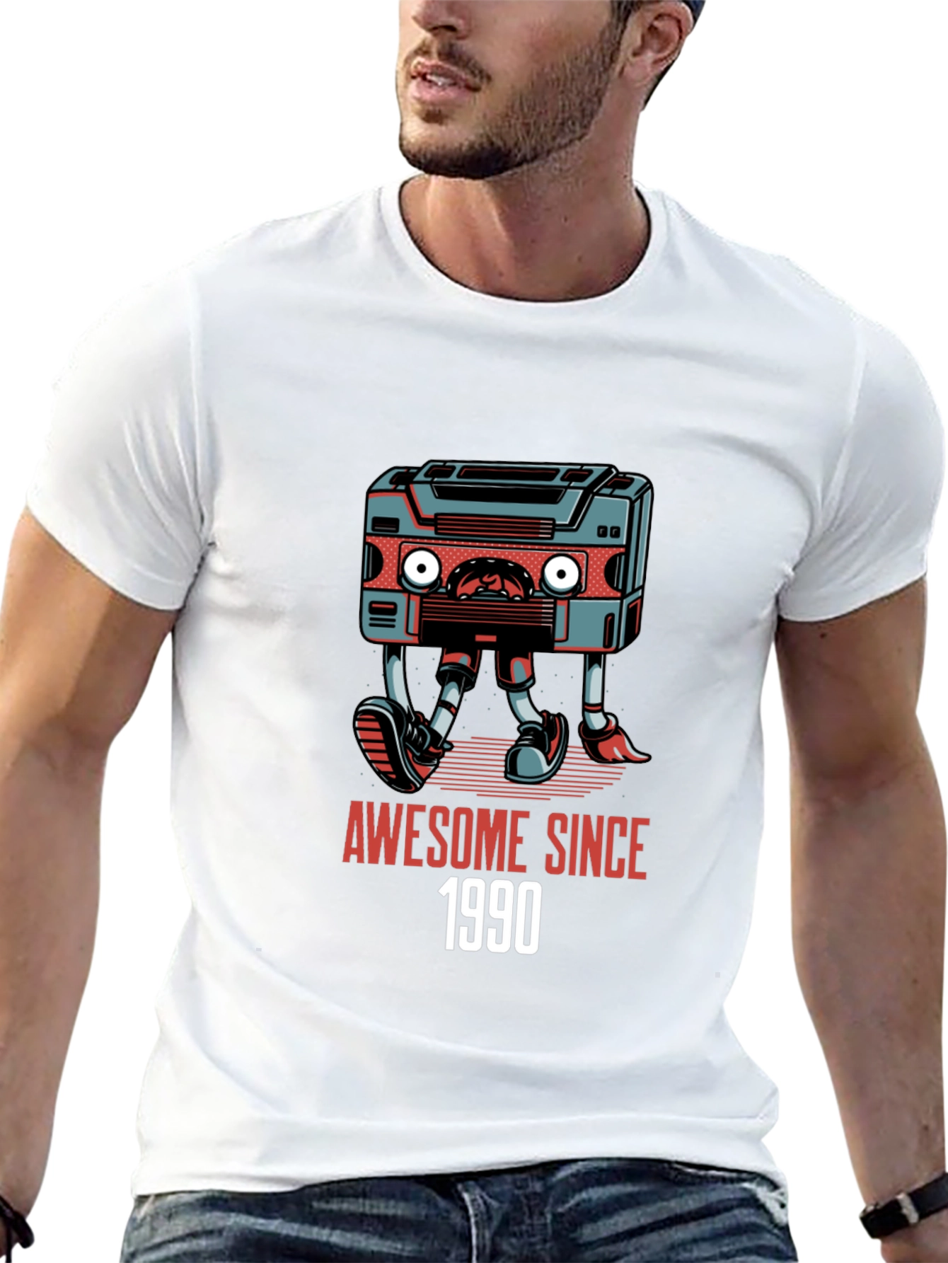 Black Awesome Since 1990 Cassette Tape Graphic T-Shirt view 13