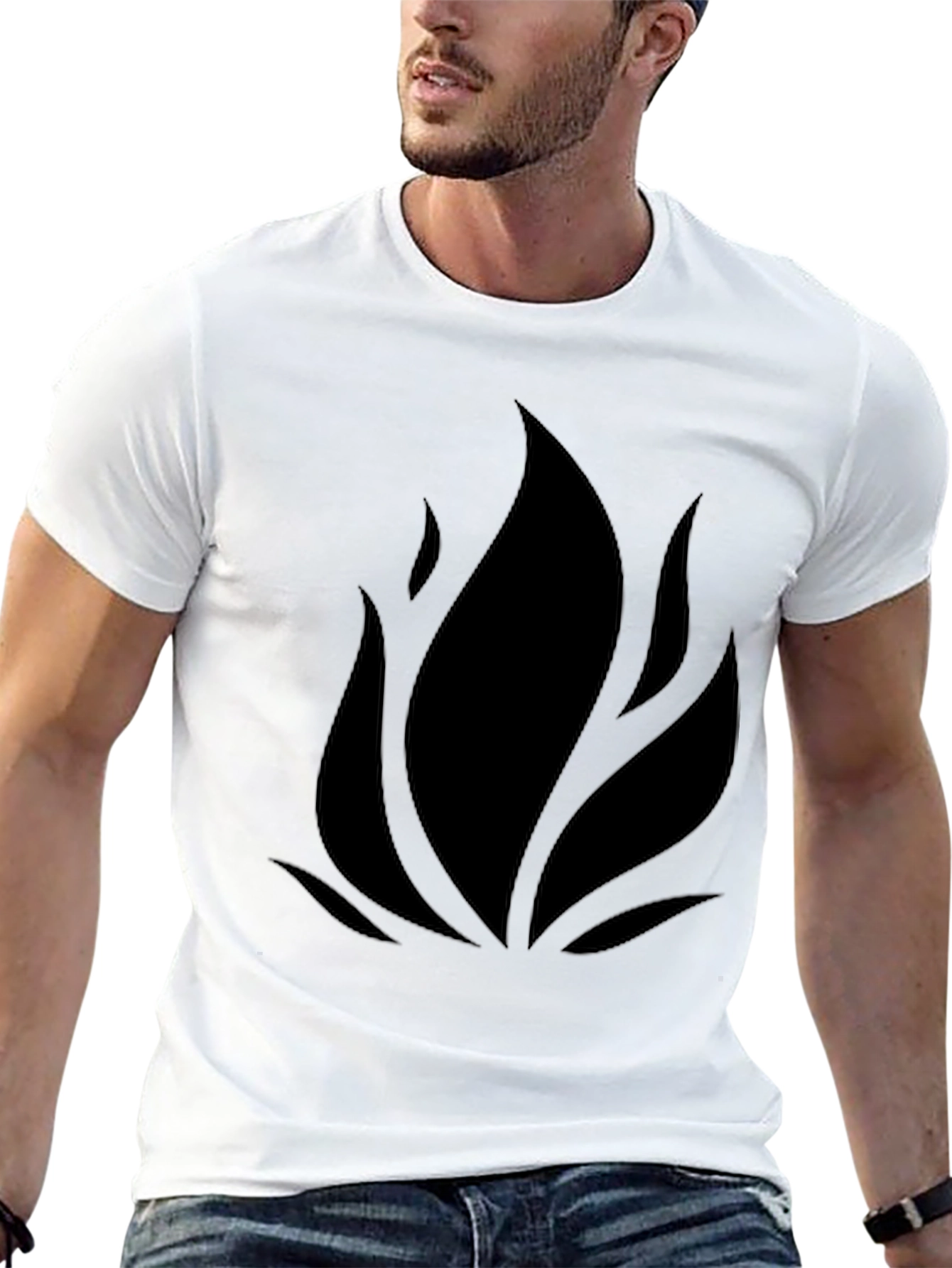 Black Minimalist Flame Graphic Black T-Shirt view 13