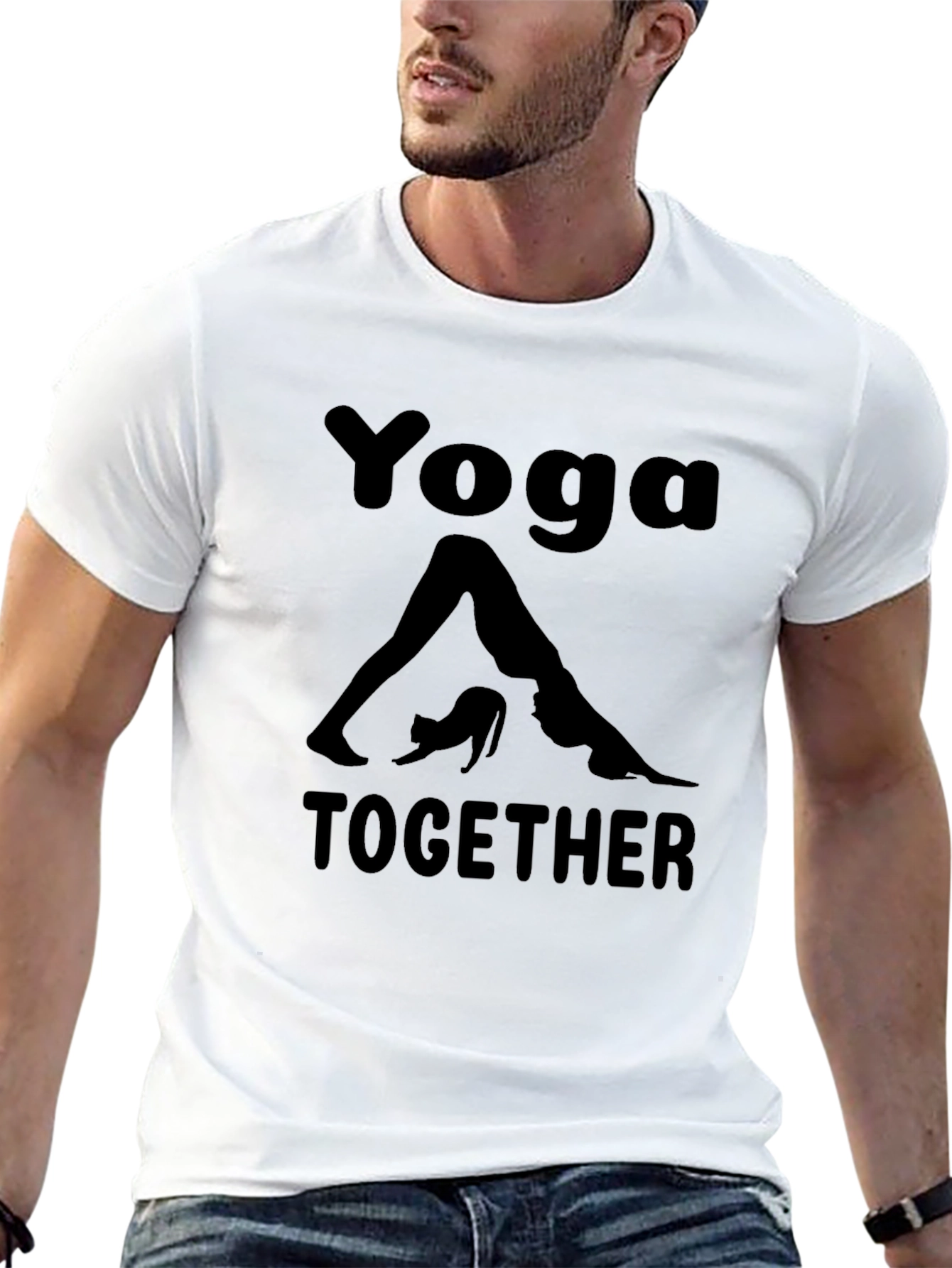 Black Yoga Together Graphic Tee - Black Cotton Blend T-Shirt view 13