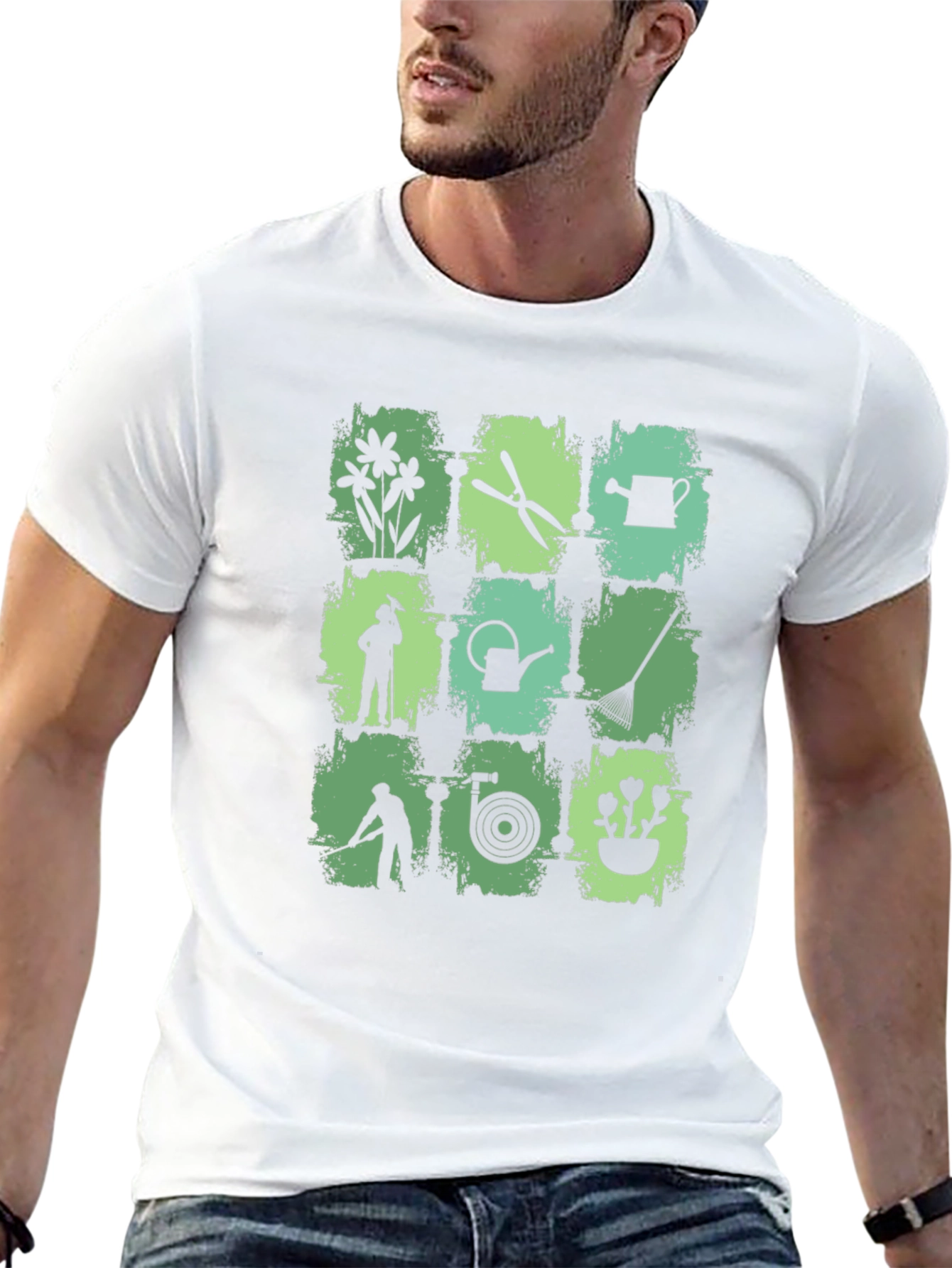 Black Gardening Tools Graphic Print Crew Neck T-Shirt view 13