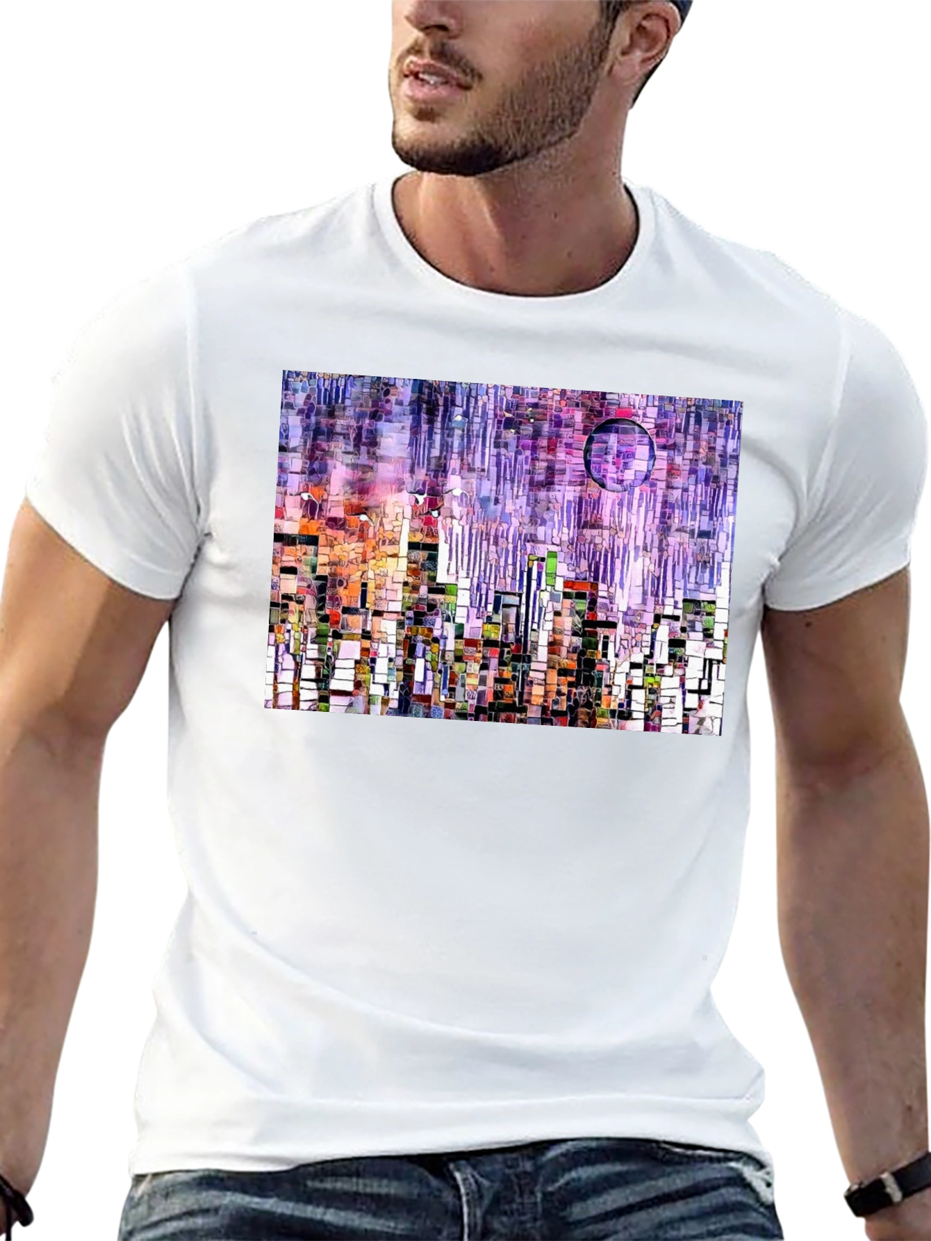 Black Abstract Cityscape Graphic T-Shirt view 13
