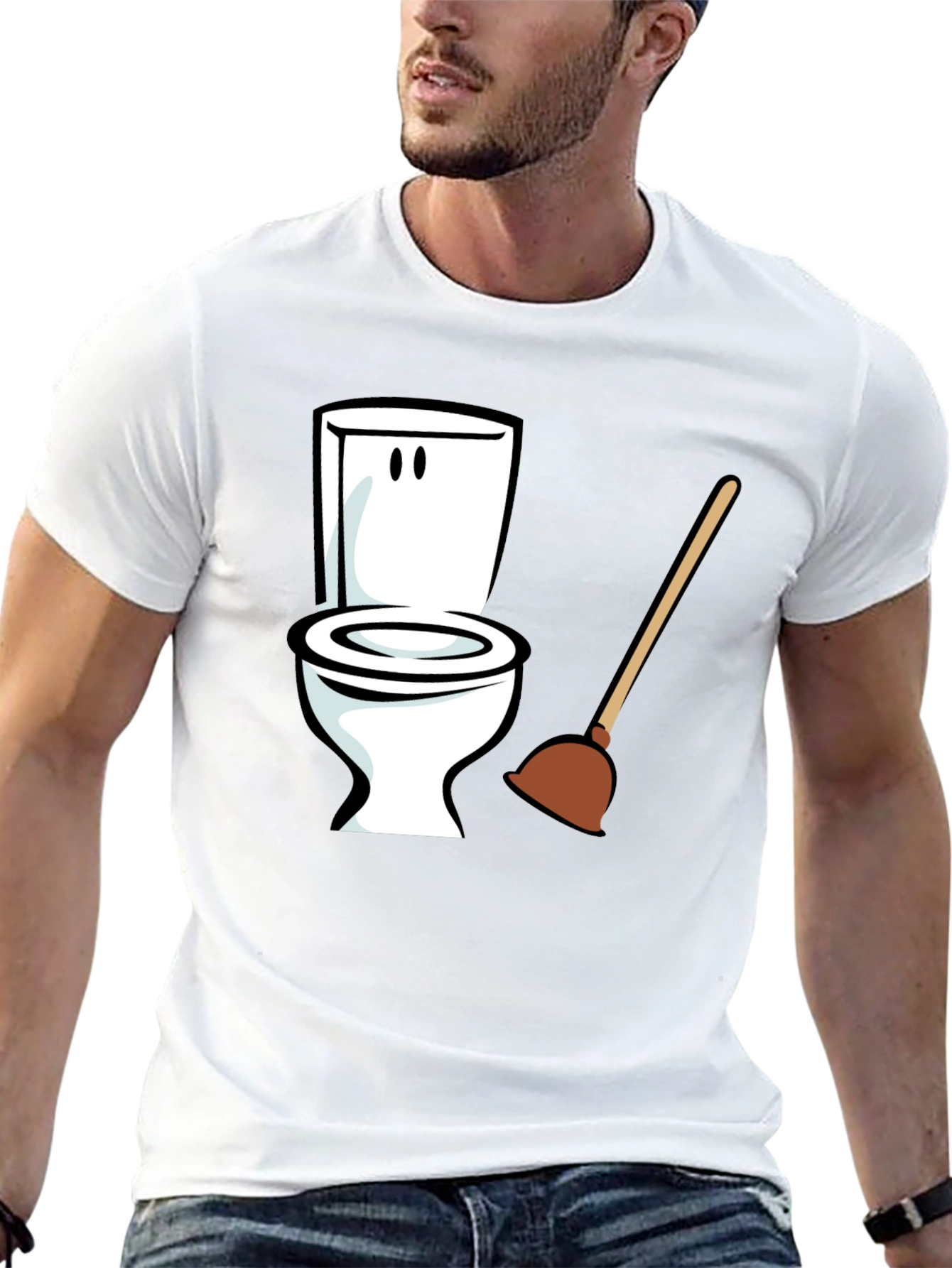Black Funny Toilet Plunger Graphic Tee - Black Cotton Blend view 13