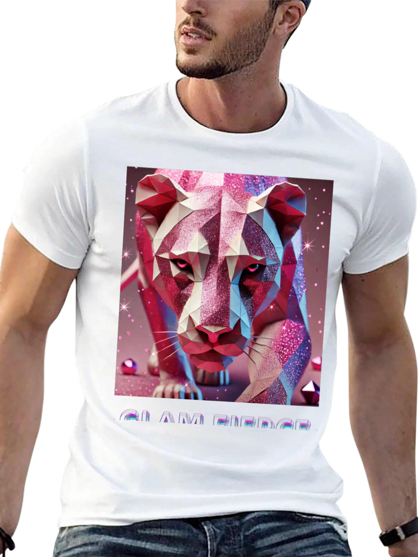 Black Geometric Lion Graphic Tee - Stylish Animal Print Shirt view 13