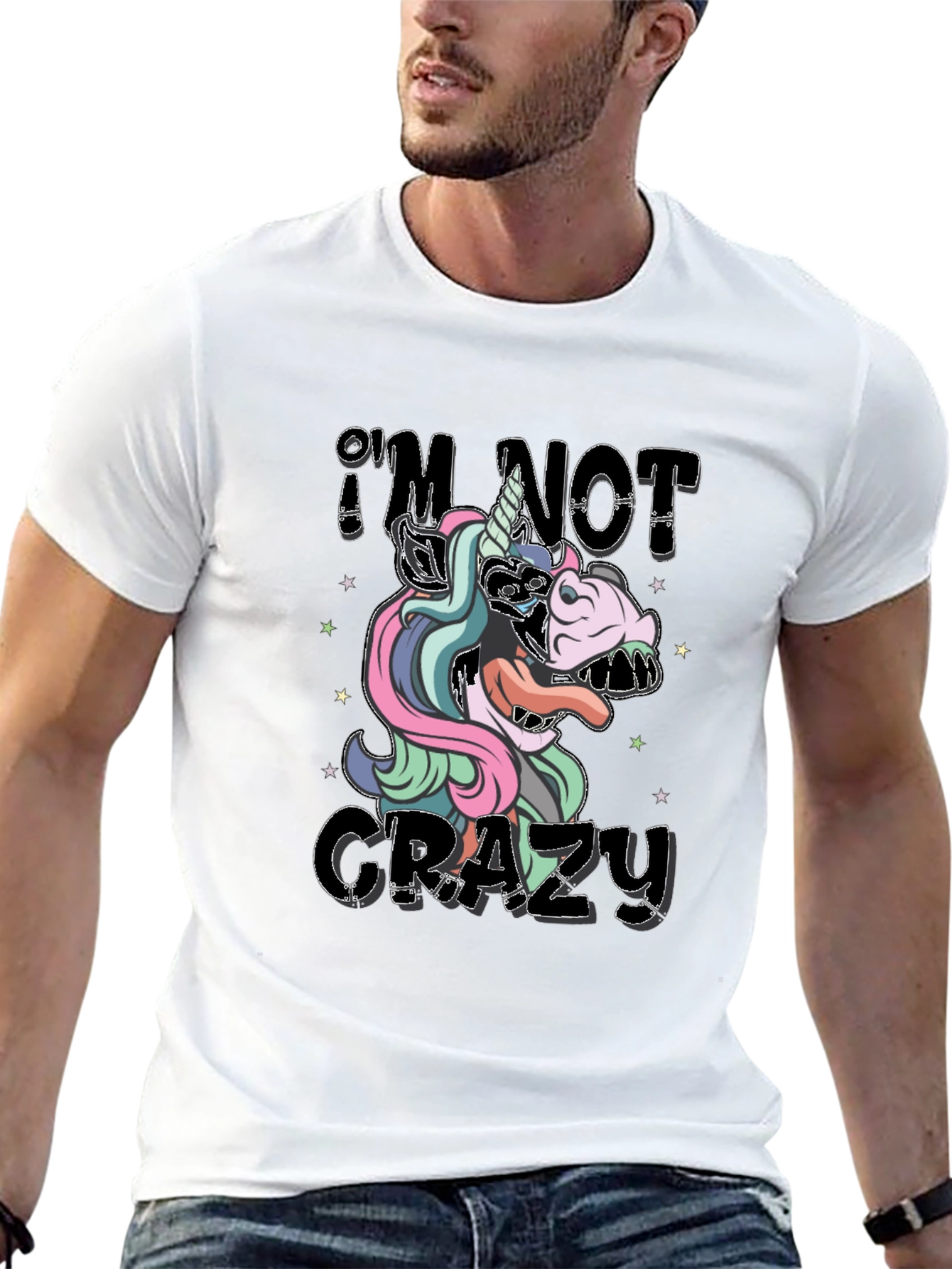 Black I'm Not Crazy Unicorn Graphic Tee - Unisex view 13