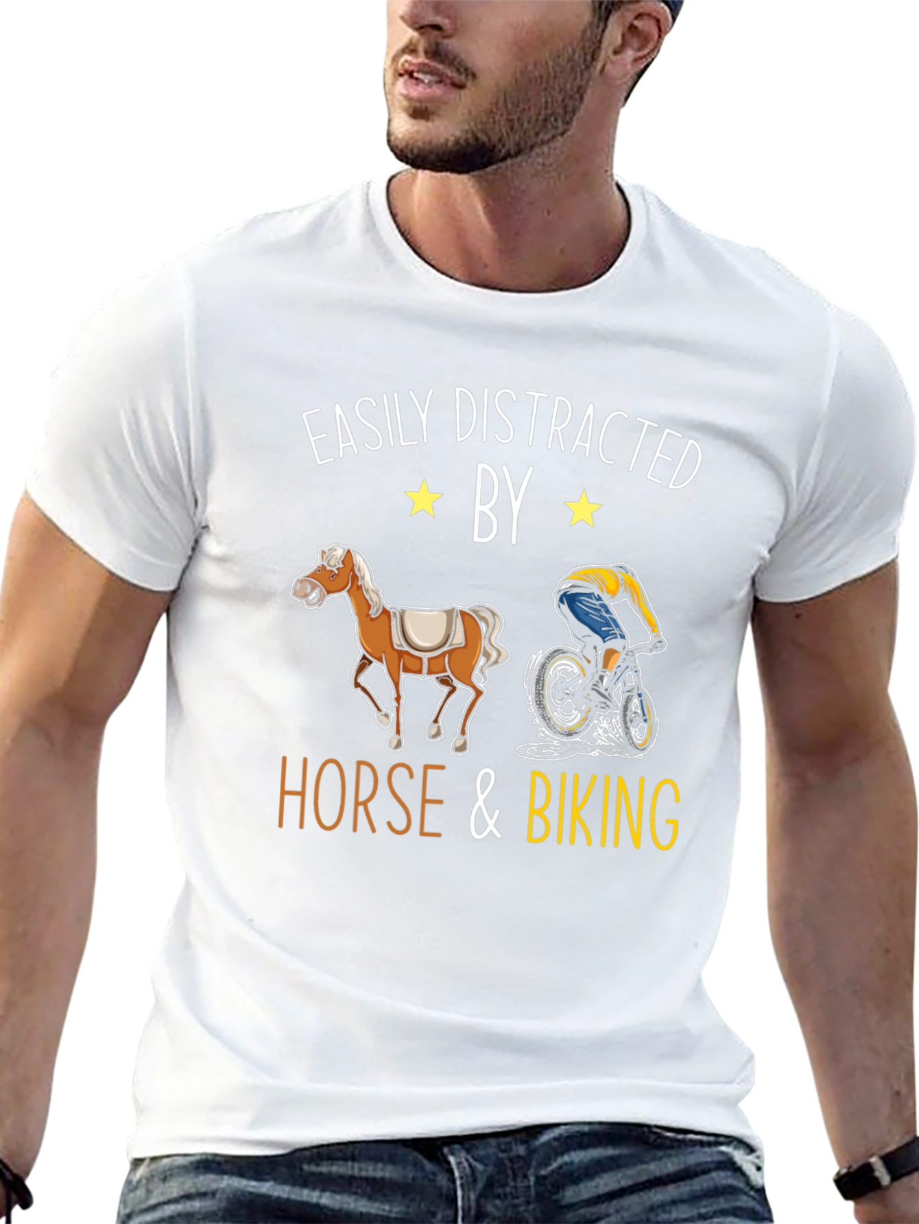 Black Easily Distracted by Horse & Biking T-Shirt view 13