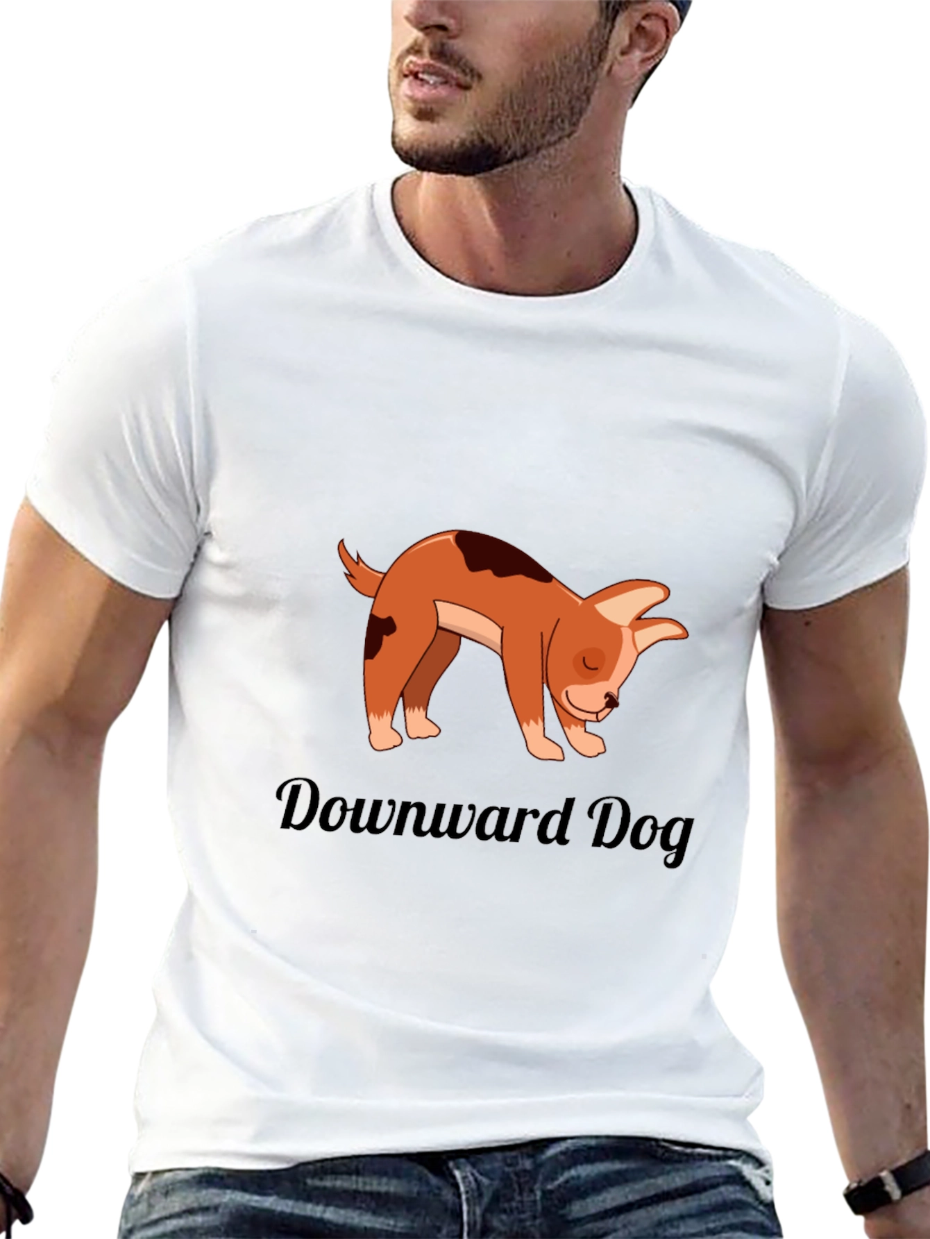 Black Downward Dog T-Shirt - Yoga Cartoon Puppy Graphic view 13