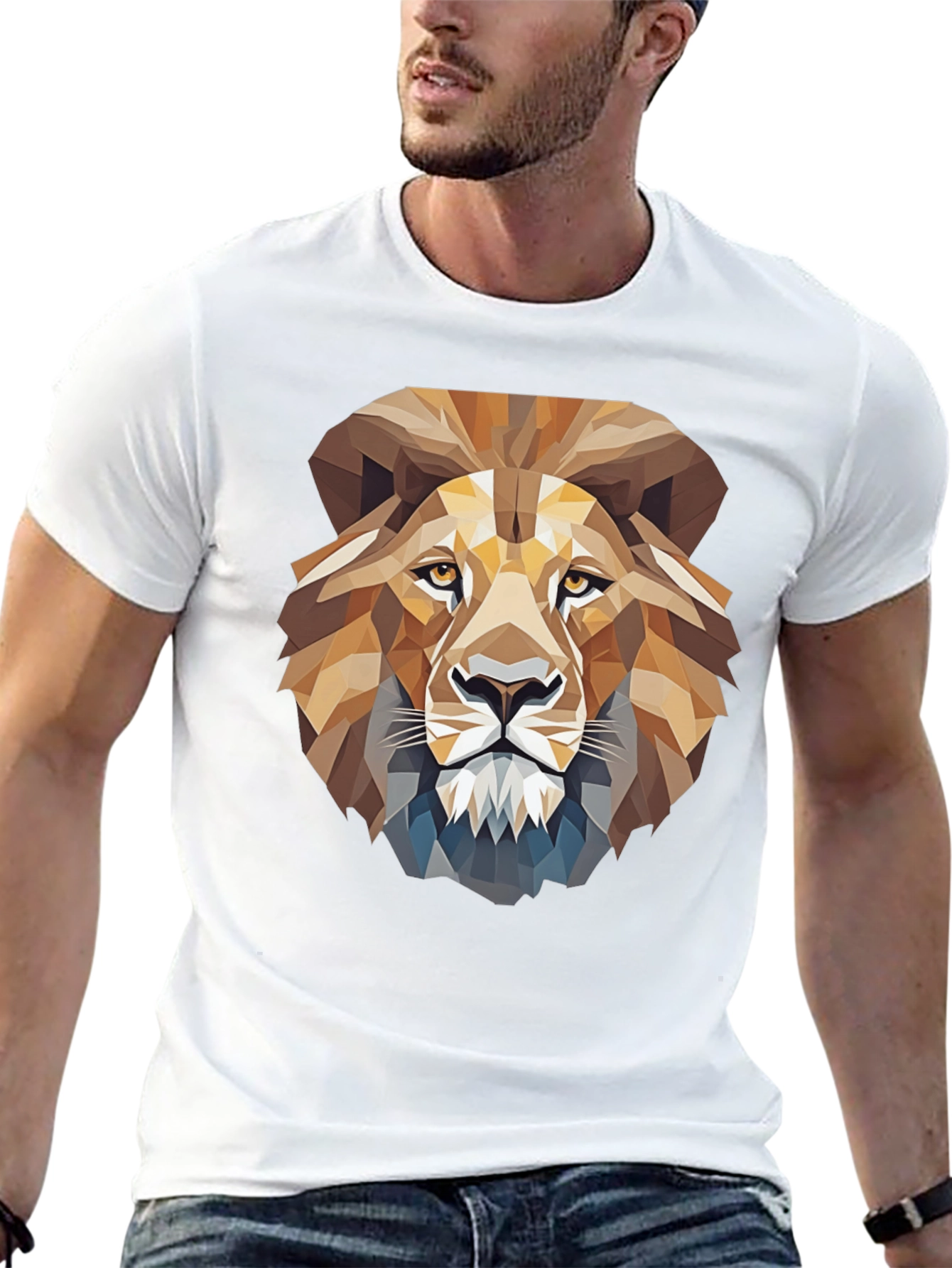 Black Geometric Lion Graphic T-Shirt view 13
