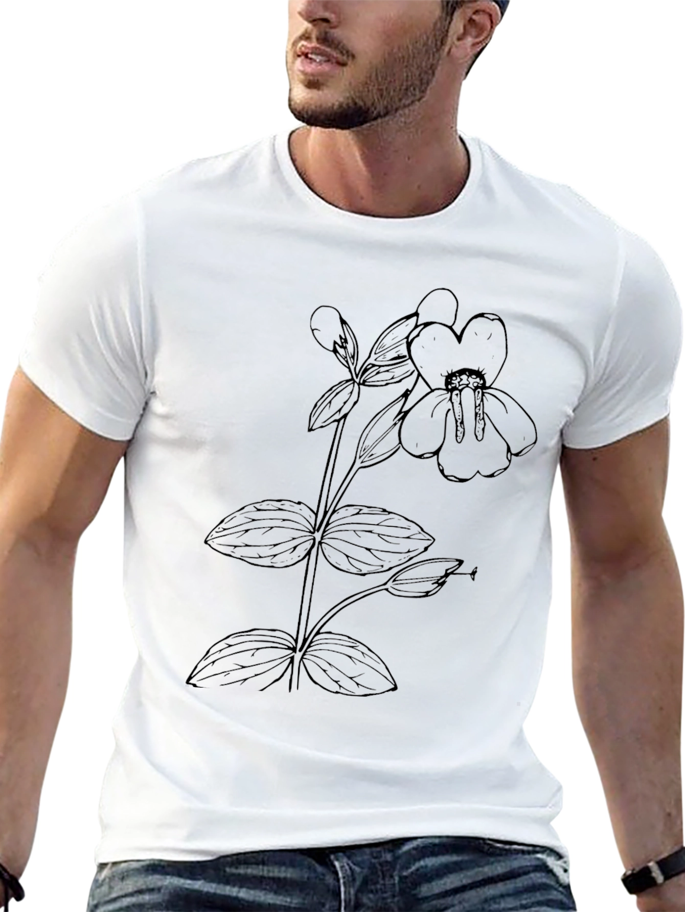 Black Botanical Print Tee - Minimalist Flower Design view 13