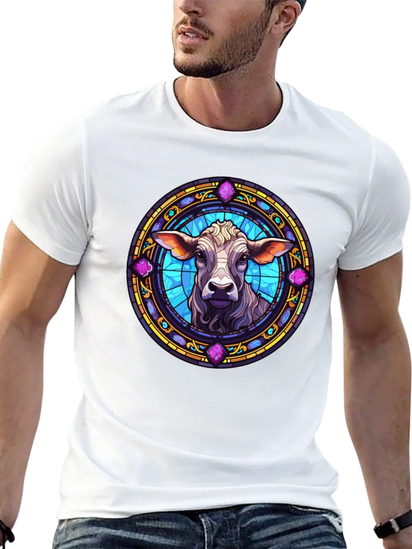 Black Cow Stained Glass Graphic T-Shirt view 13