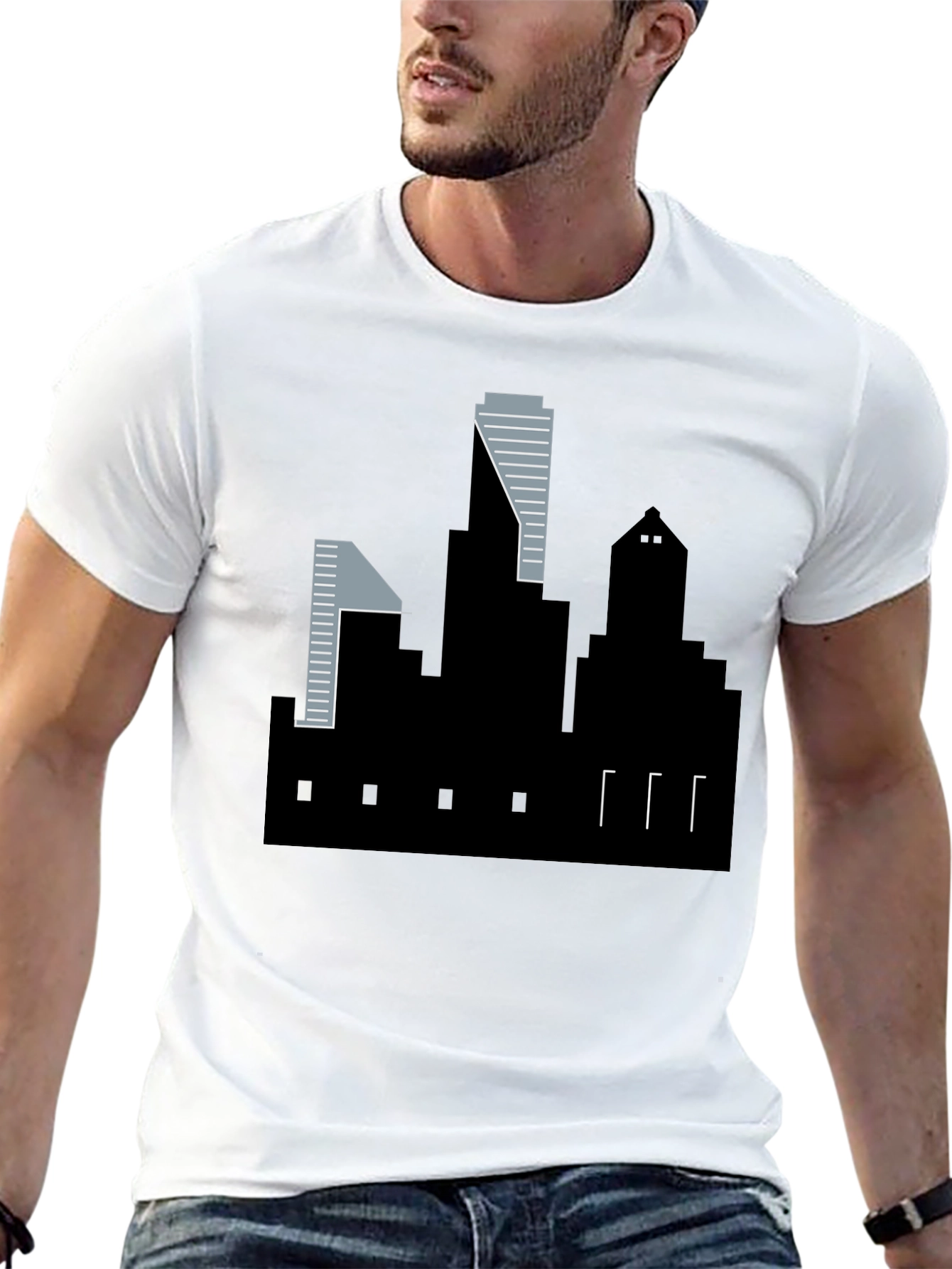 Black Urban Skyline Graphic Tee - Modern Cityscape T-Shirt view 13