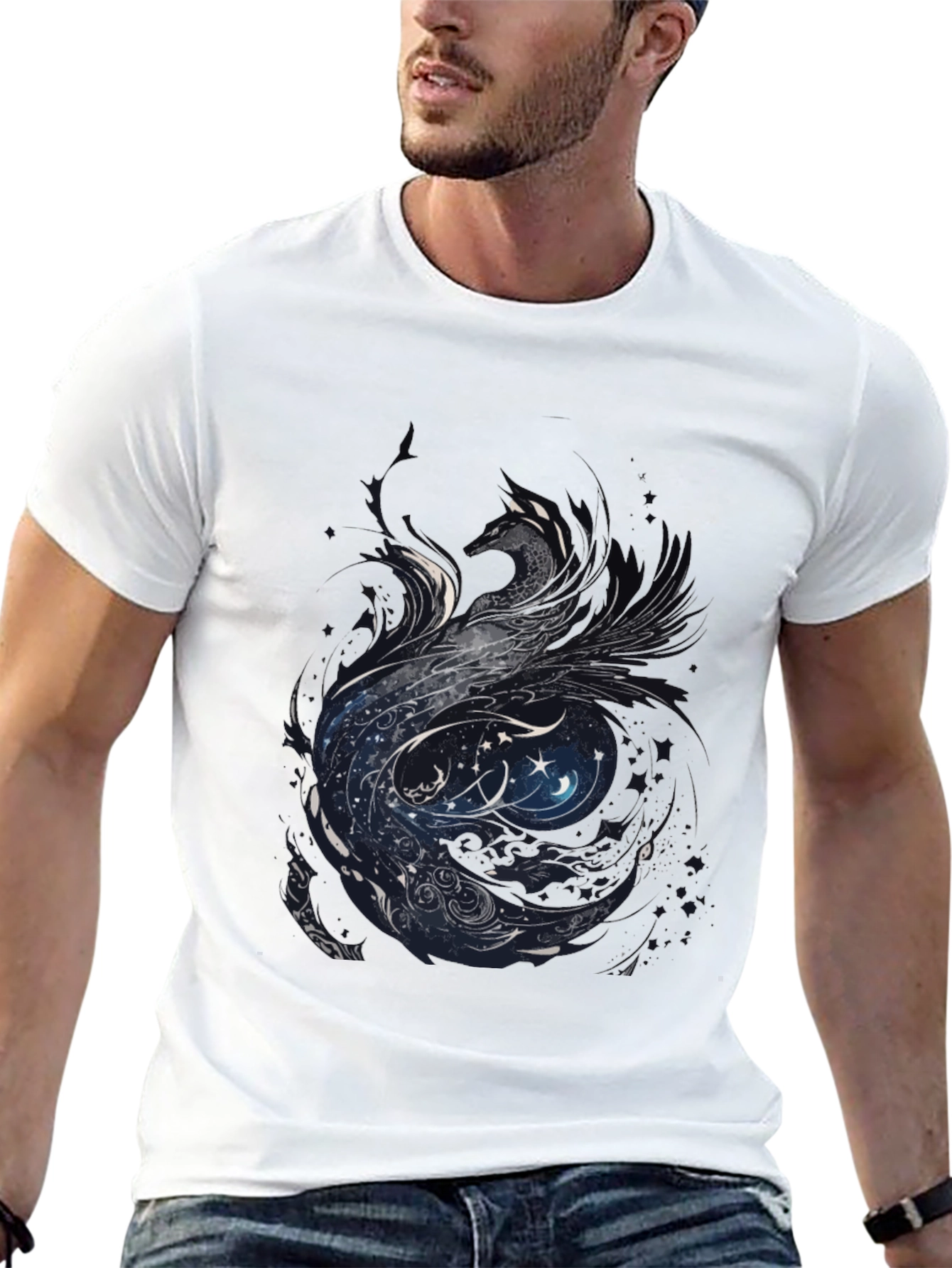 Black Mystic Phoenix Graphic Tee - Black Cotton Blend view 13