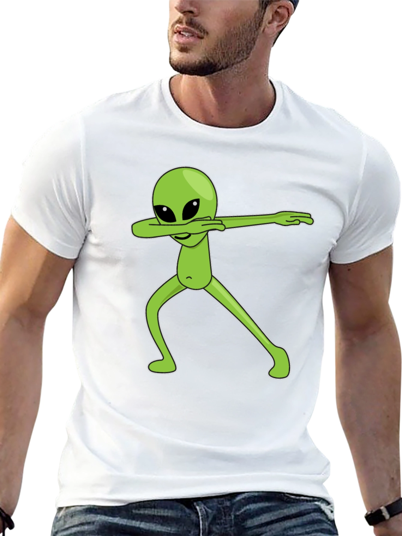 Black Dabbing Alien Graphic Tee - Black Cotton T-Shirt view 13