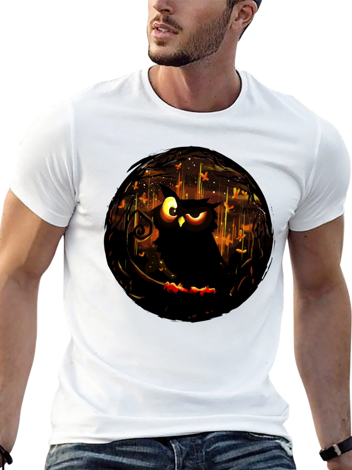 Black Owl Graphic Print T-Shirt - Men's Black Tee view 13