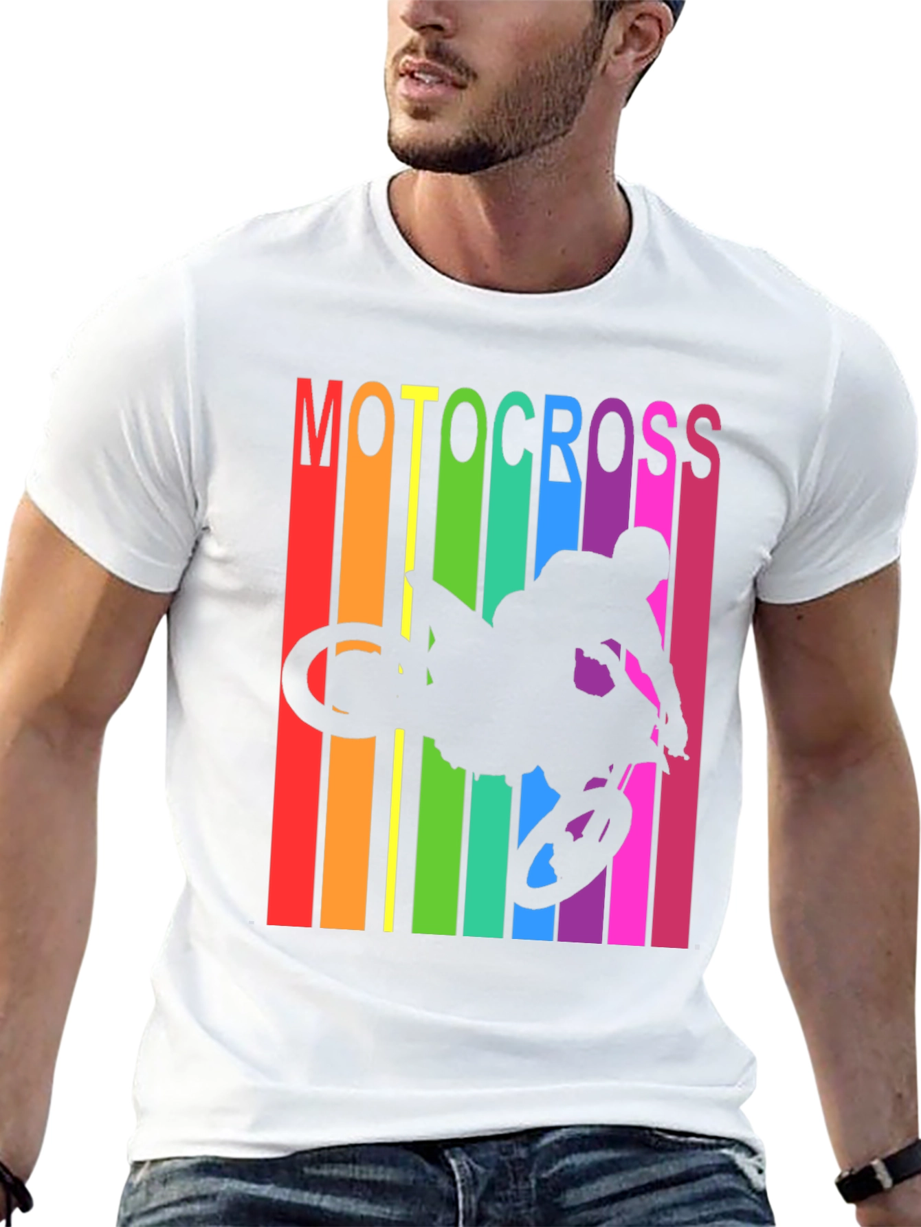 Black Motocross Rainbow Graphic T-Shirt view 13