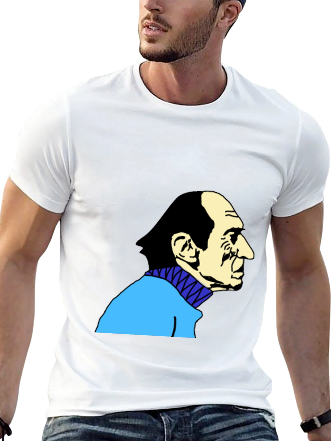 Black Optical Illusion Old Man/Sax Player Graphic Tee view 13