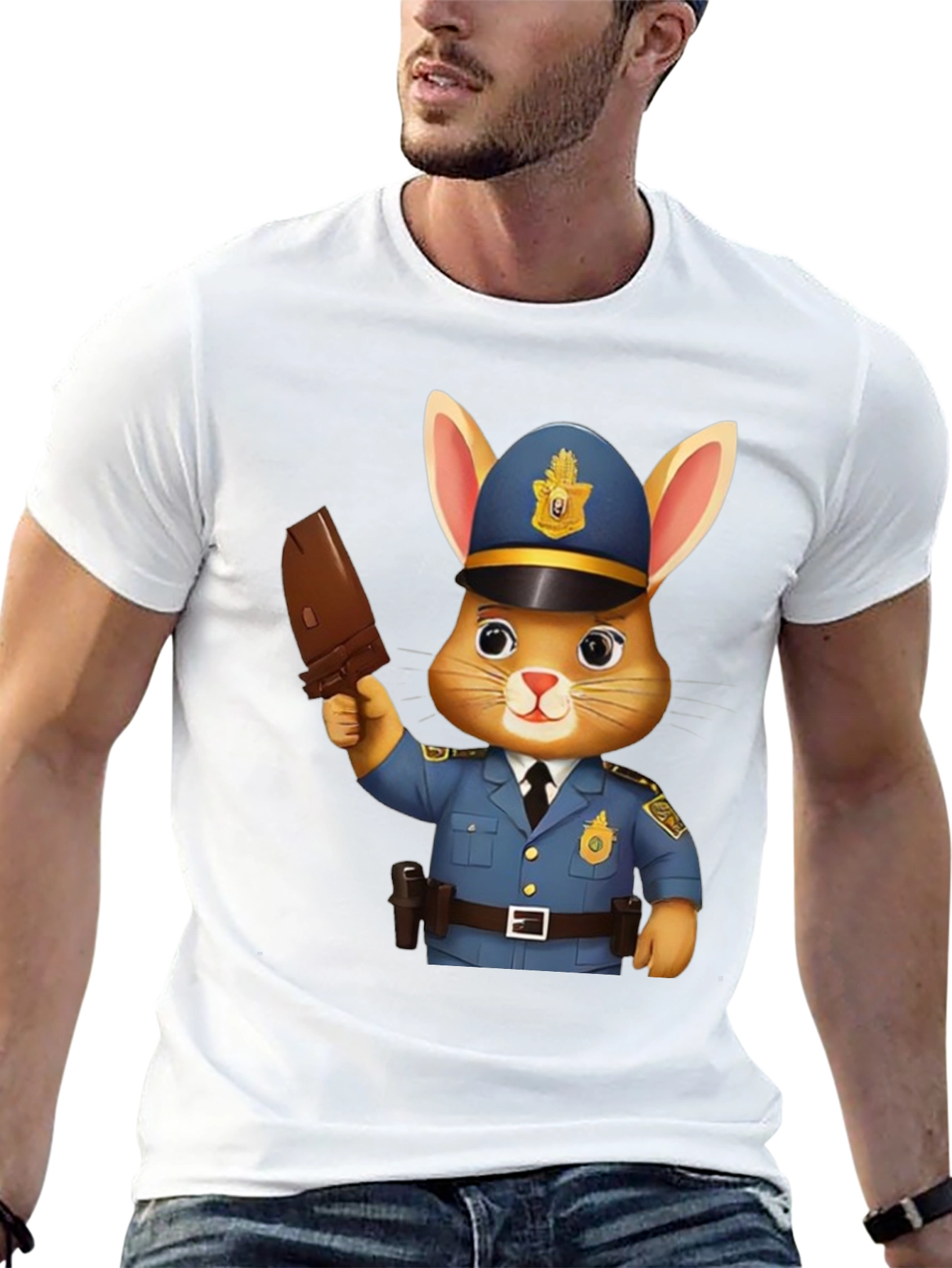 Black Bunny Cop Graphic T-Shirt - Unisex Black Tee view 13