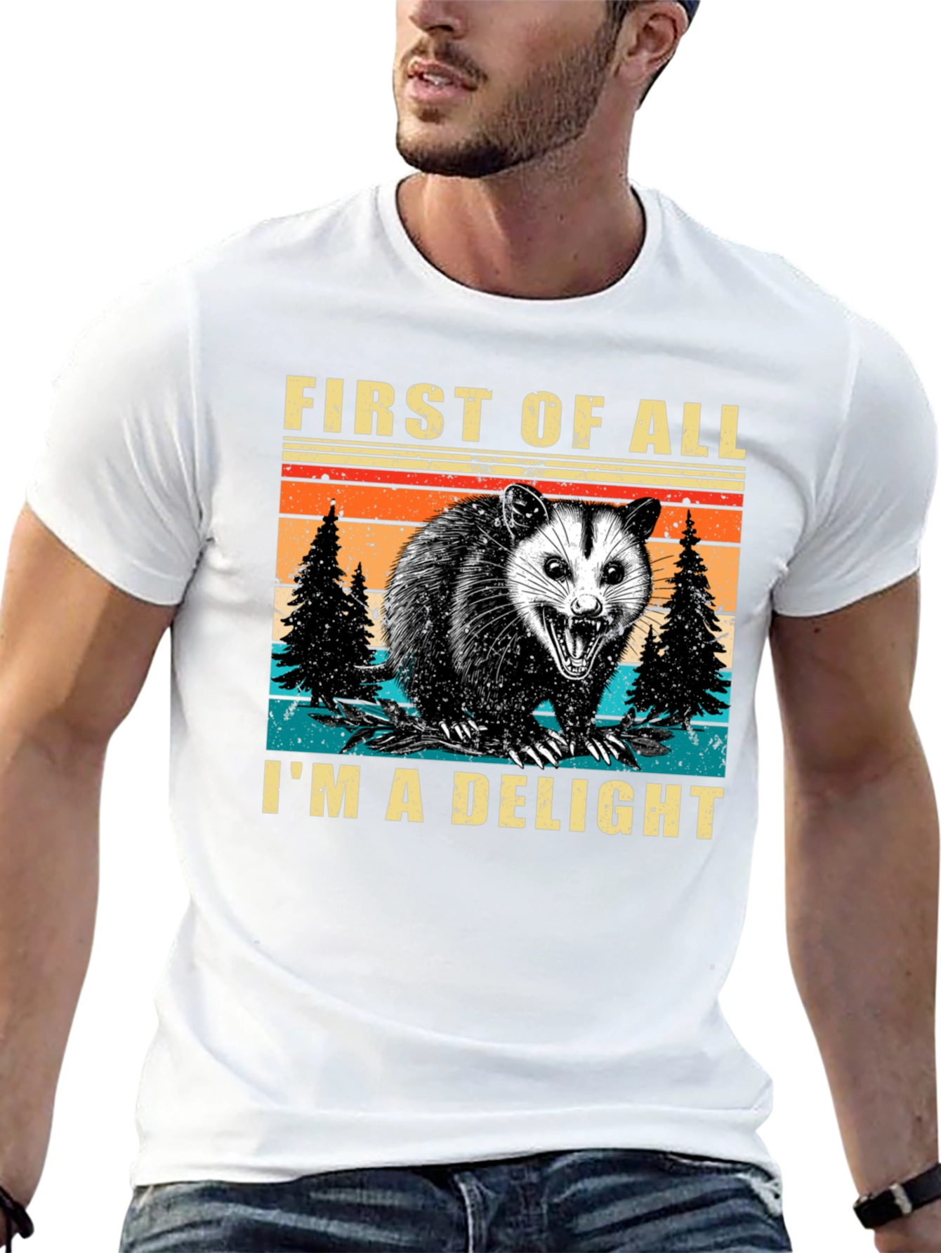 Black First of All I'm a Delight Opossum T-Shirt view 13