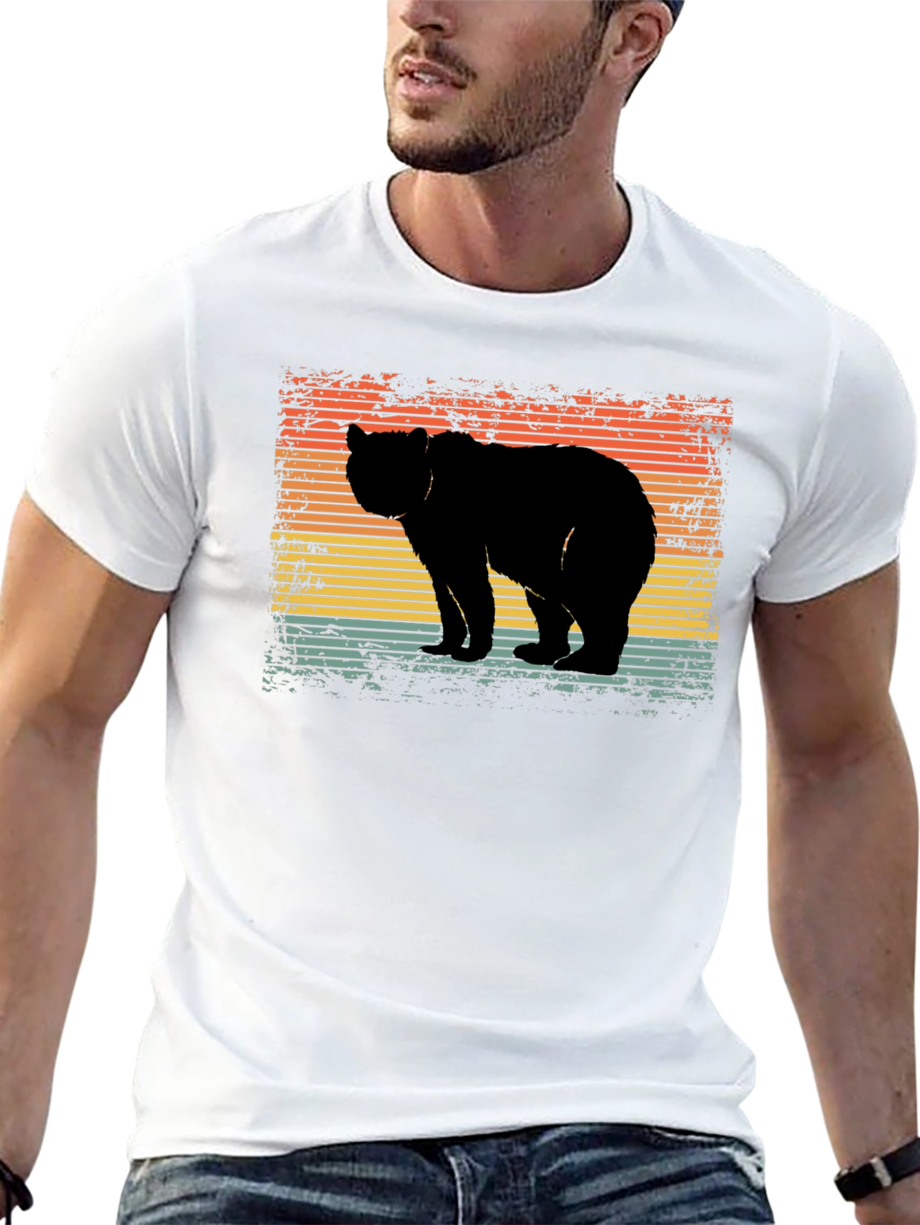 Black Retro Bear Silhouette Graphic T-Shirt view 13