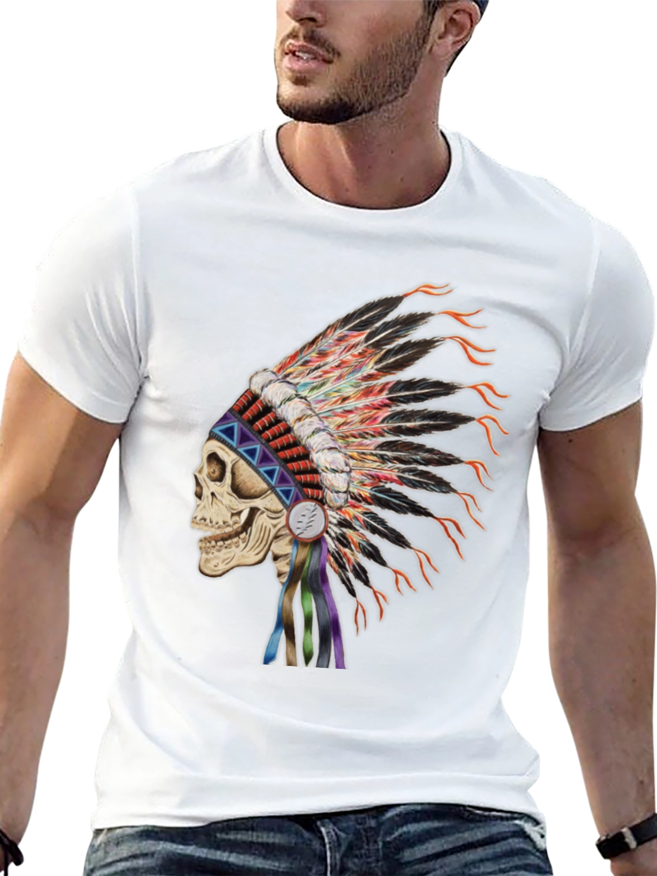 Black Skull Headdress Graphic T-Shirt view 13