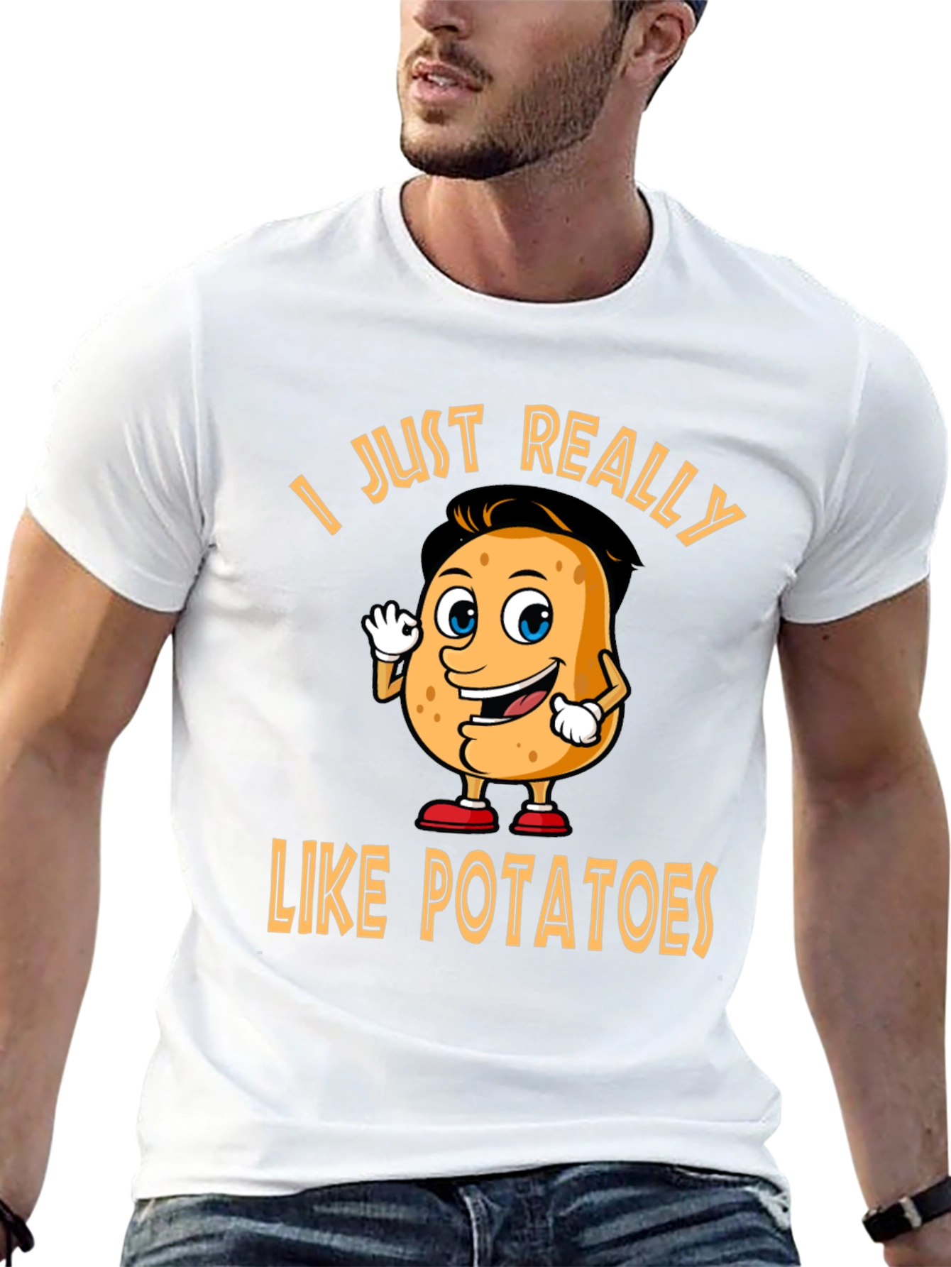 Black Funny Potato Lover T-Shirt - "I Just Really Like Potatoes" view 13