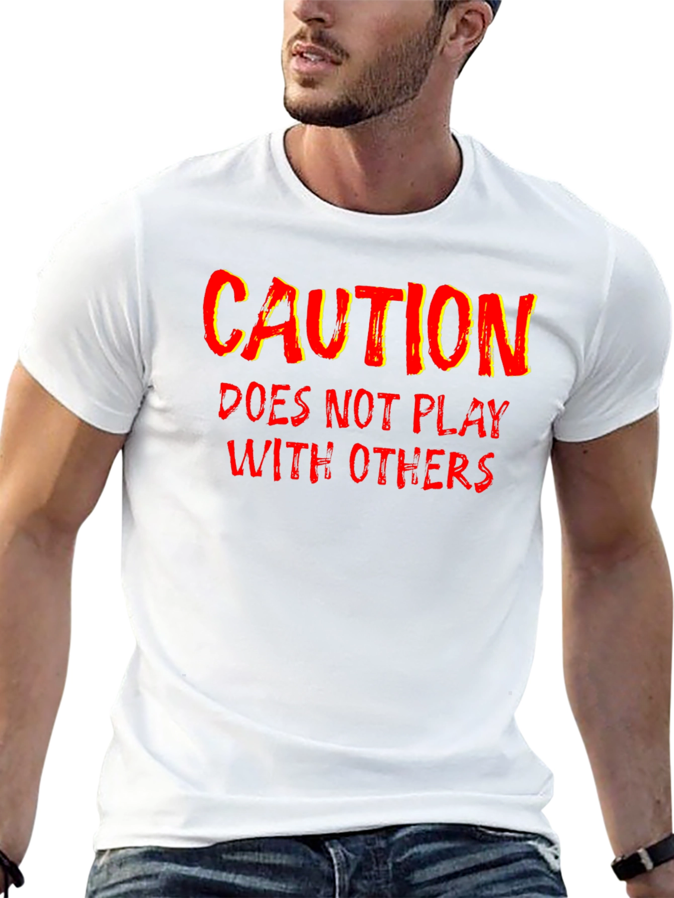 Black Caution Funny Graphic T-Shirt view 13