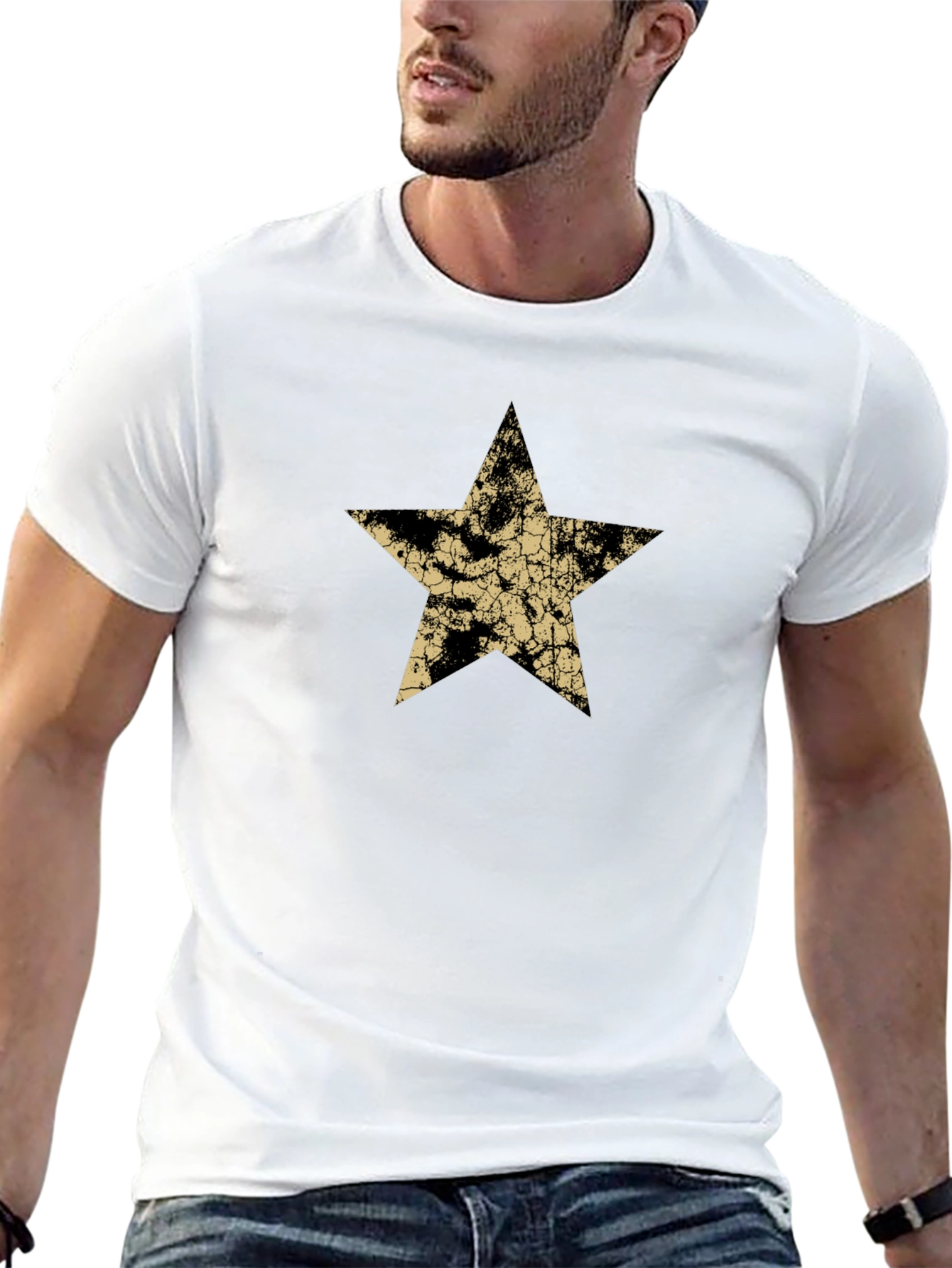 Black Distressed Star Graphic Black Tee view 13