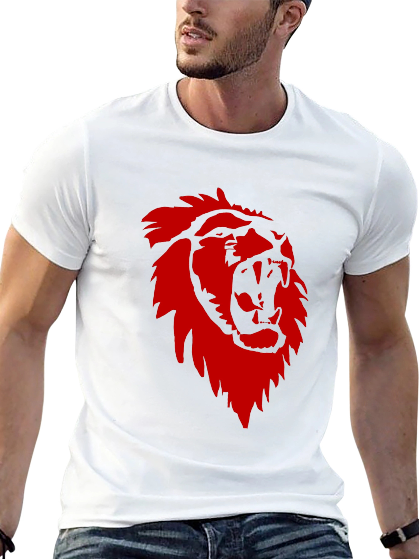 Black Bold Lion Graphic Tee - Black Cotton Crew Neck T-Shirt view 13