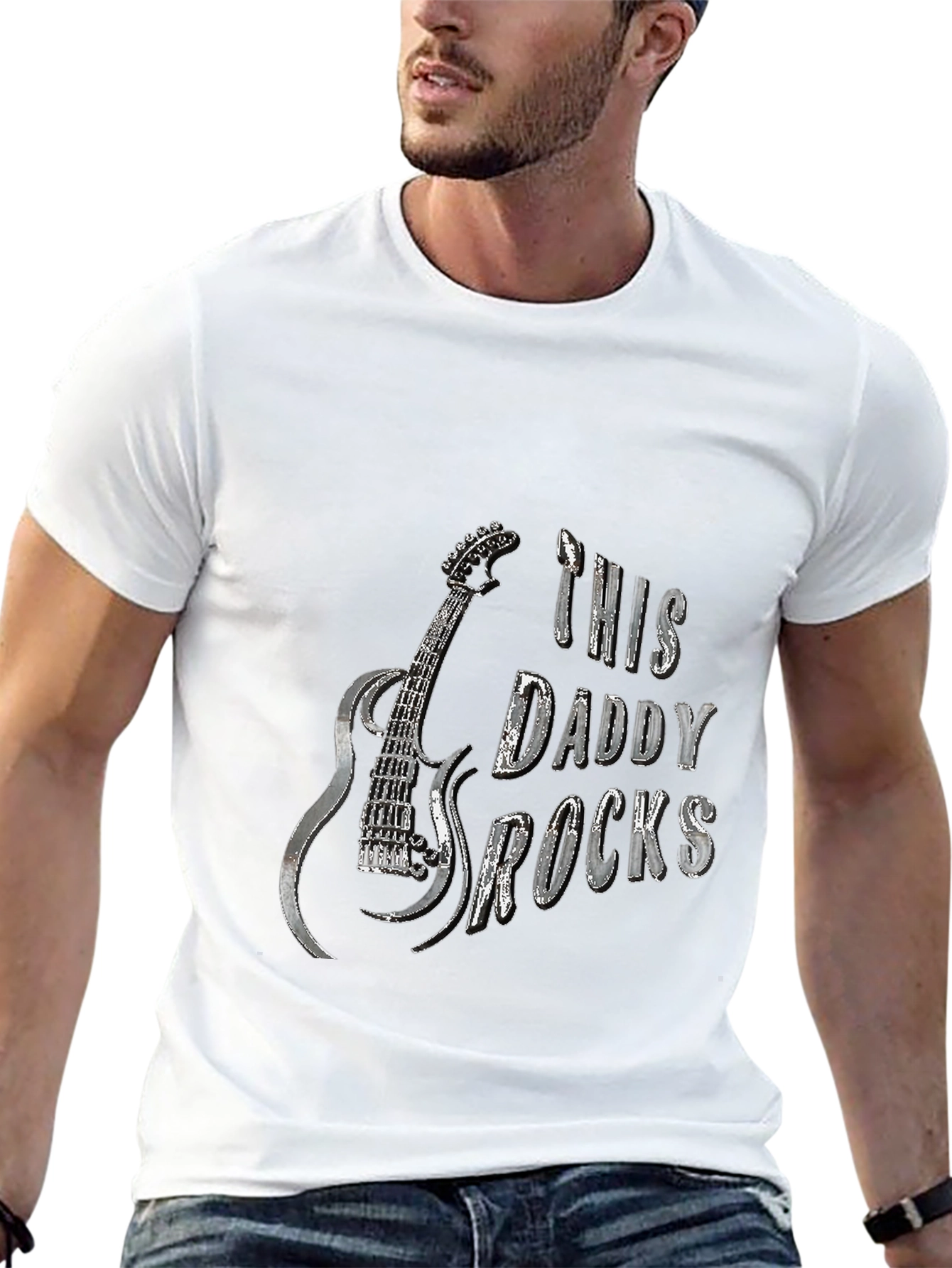 Black This Daddy Rocks T-Shirt - Guitar Graphic Tee view 13