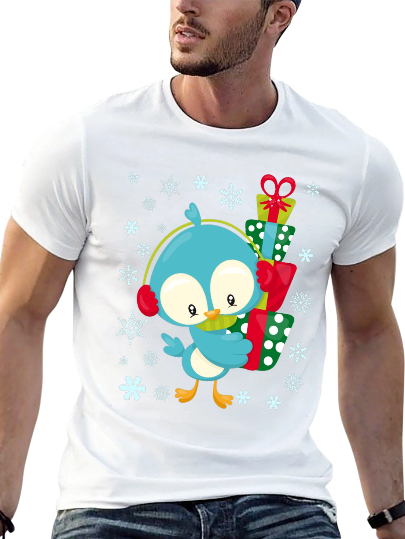 Black Festive Bird Gift T-Shirt - Holiday Cheer view 13