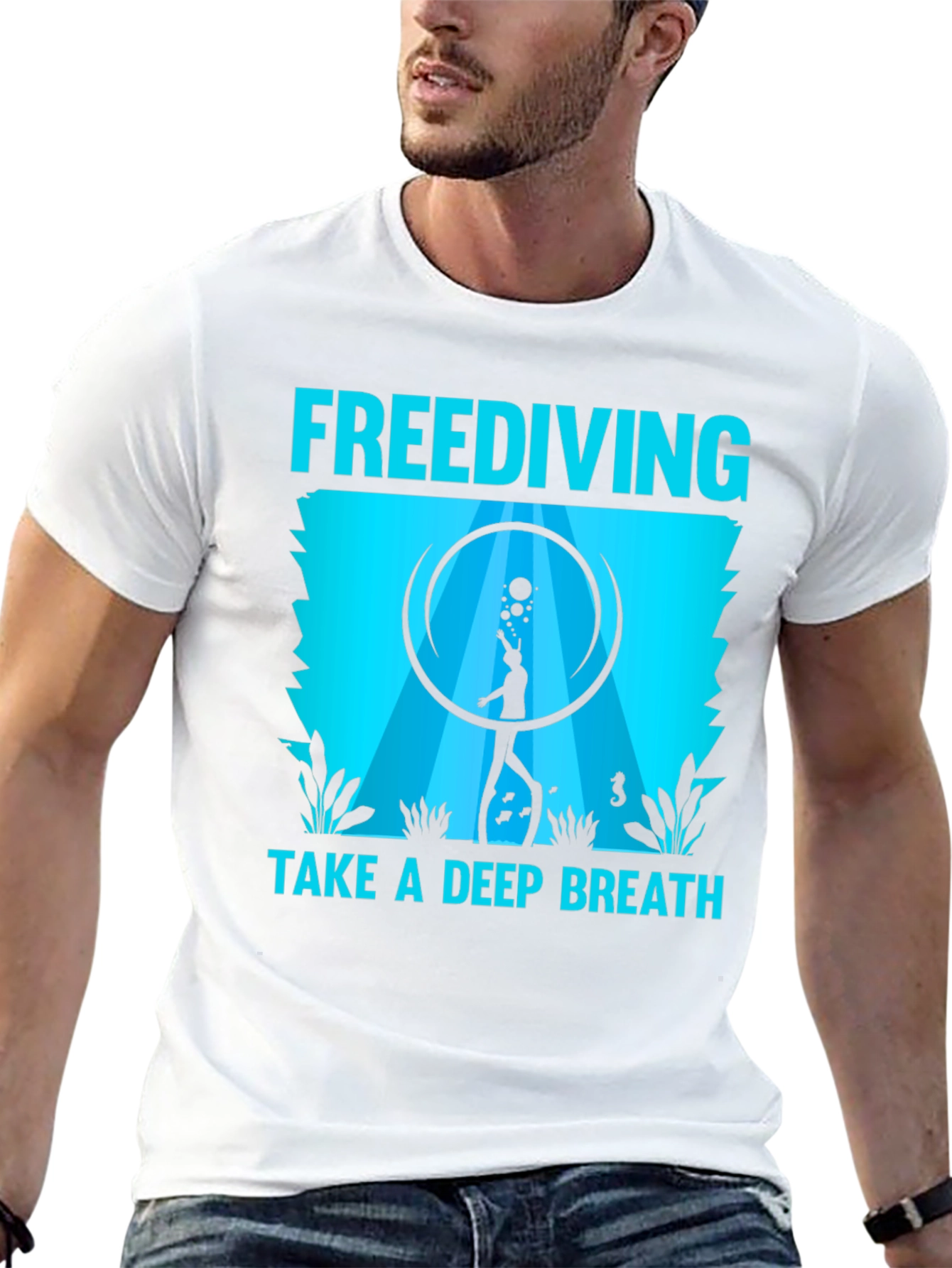 Black Freediving Take a Deep Breath Graphic T-Shirt view 13