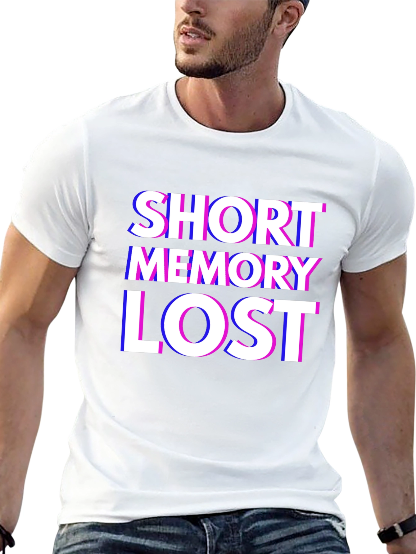 Black Short Memory Lost Graphic Tee - Novelty Humor T-Shirt view 13
