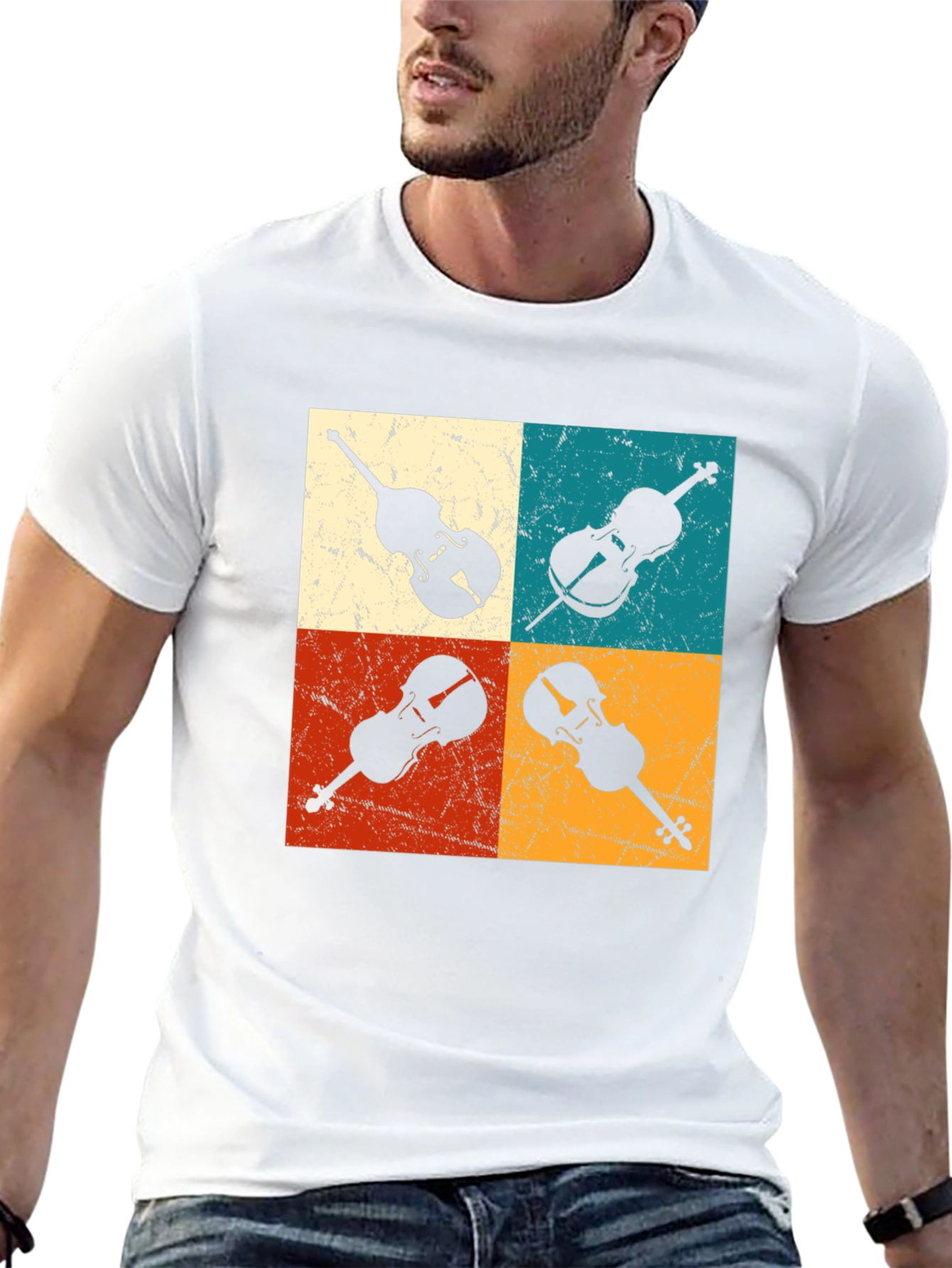 Black Retro Violin Collage Graphic Tee view 13
