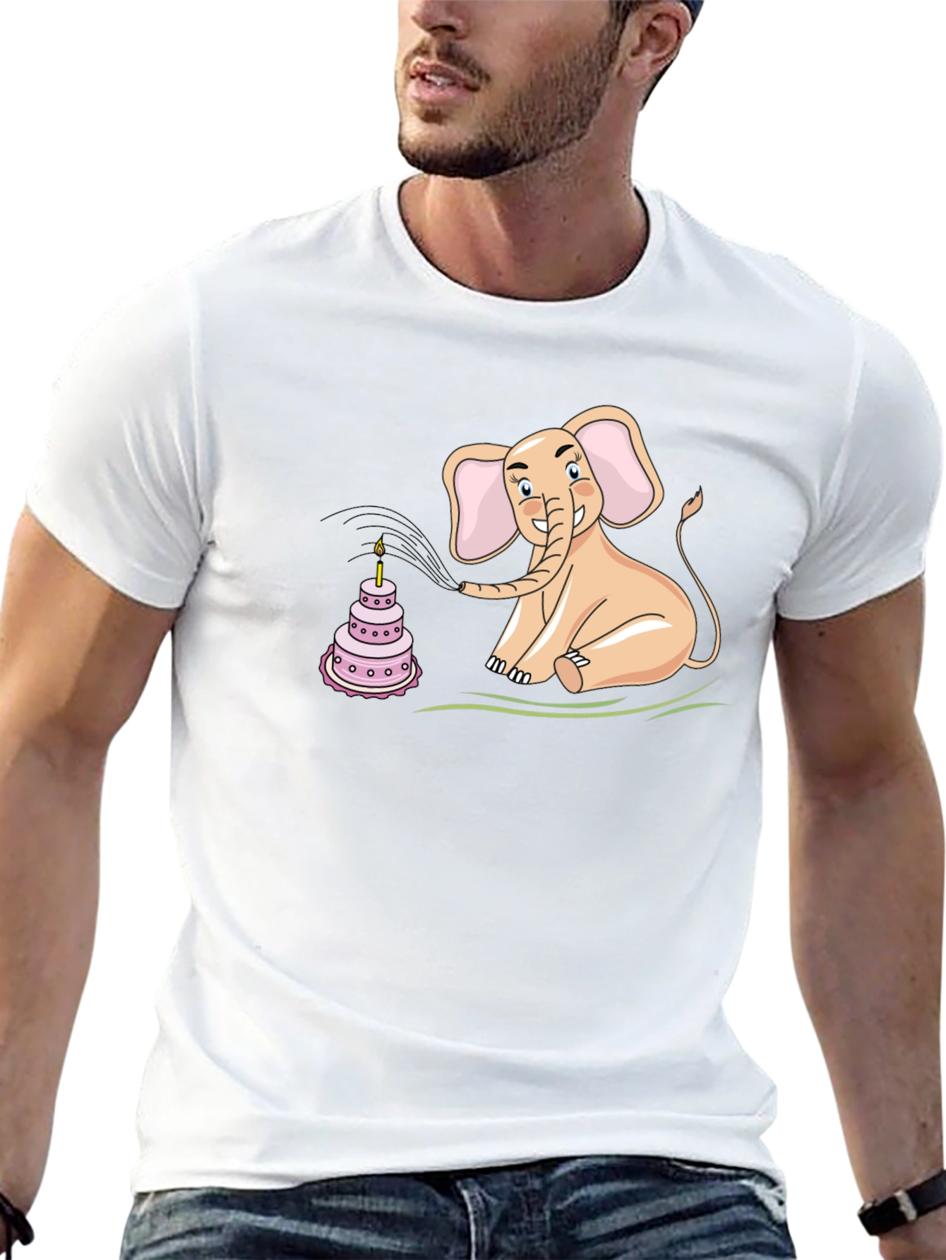 Black Elephant Blowing Out Birthday Cake Candle T-Shirt view 13