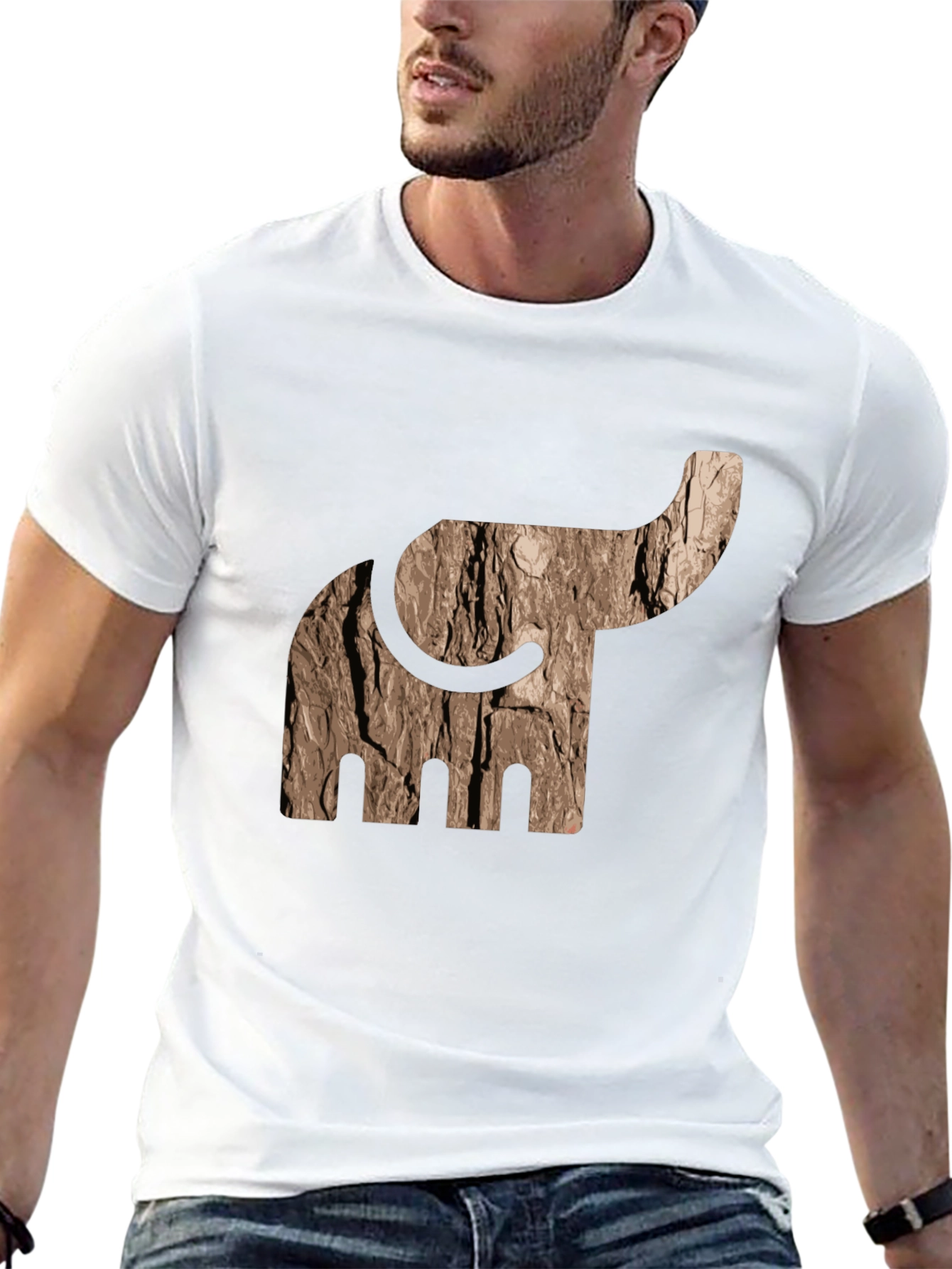 Black Abstract Elephant Tree Bark Print Black T-Shirt view 13