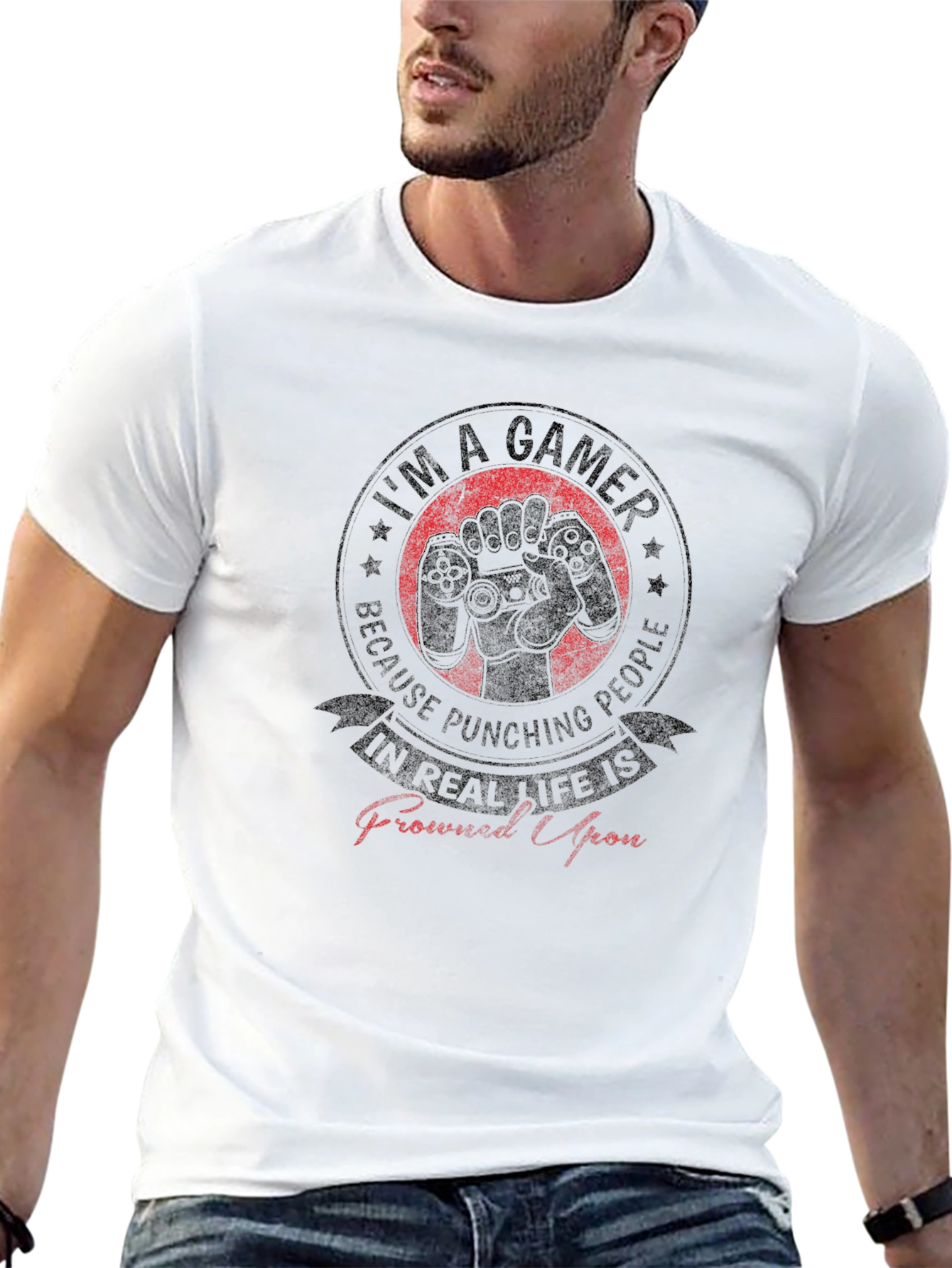 Black Gamer T-Shirt - Punching People Design view 13