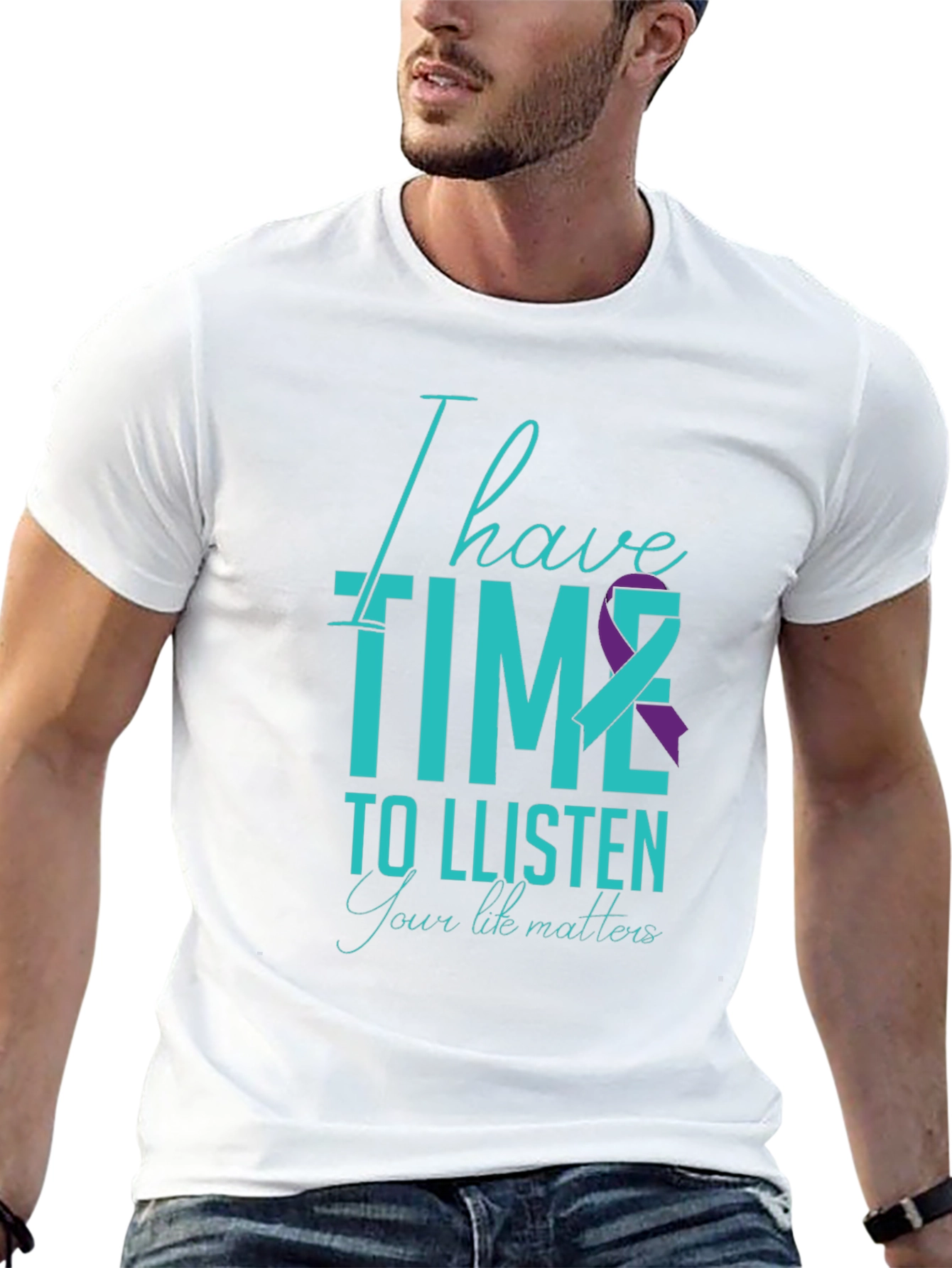 Black I Have Time to Listen T-Shirt - Teal & Purple Ribbon Design view 13