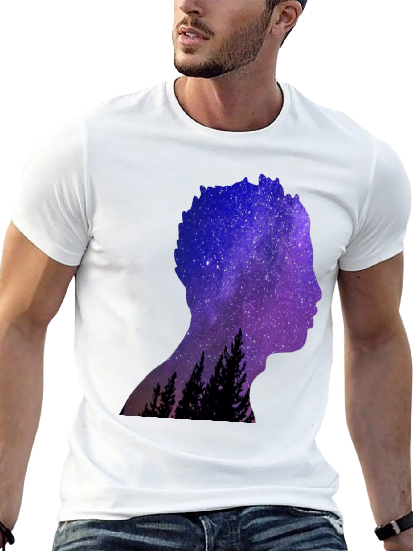 Black Galaxy Silhouette Graphic Tee - Men's Black T-Shirt view 13