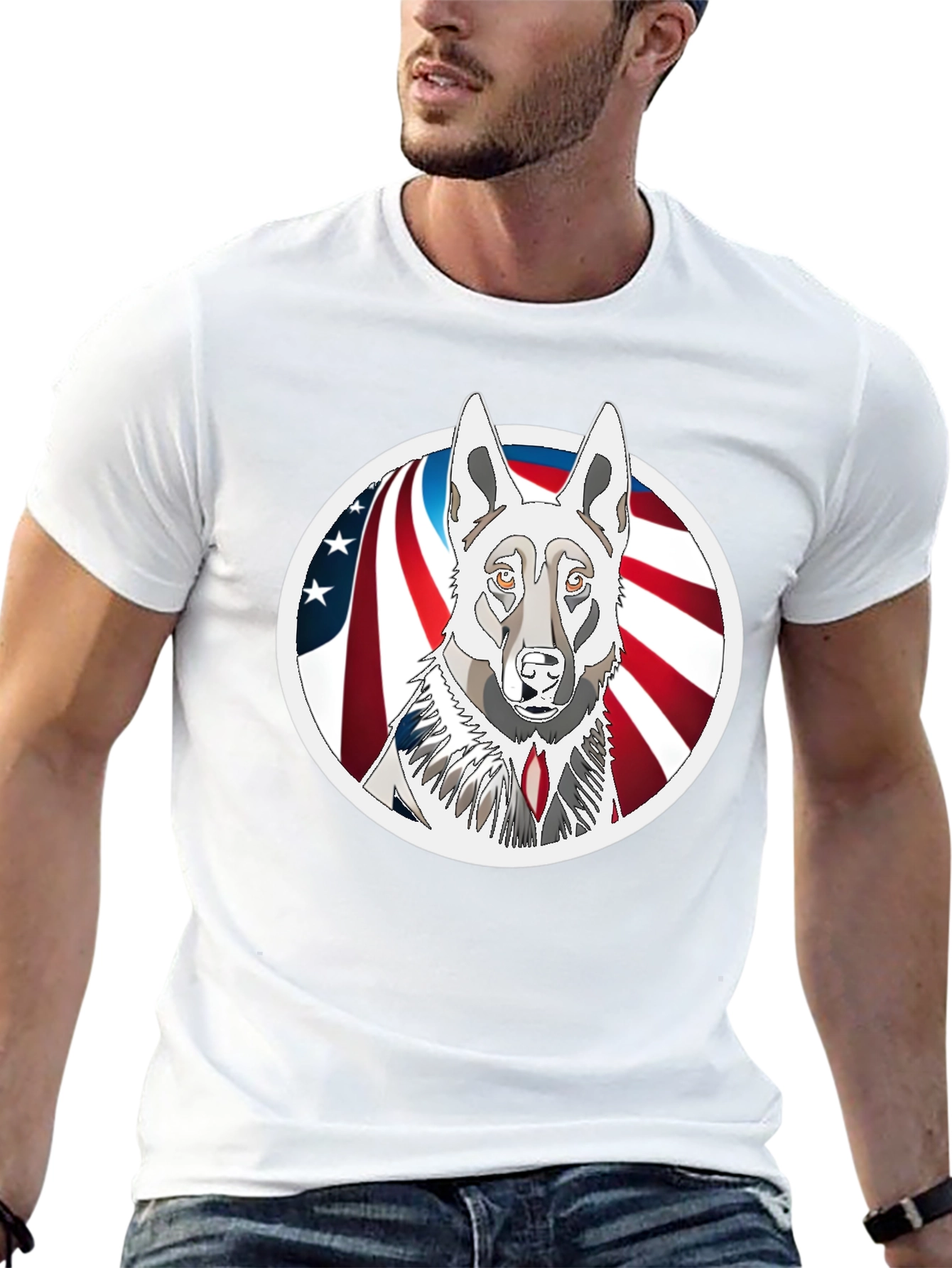 Black Patriotic Dog Graphic Tee - Unisex Black T-Shirt view 13