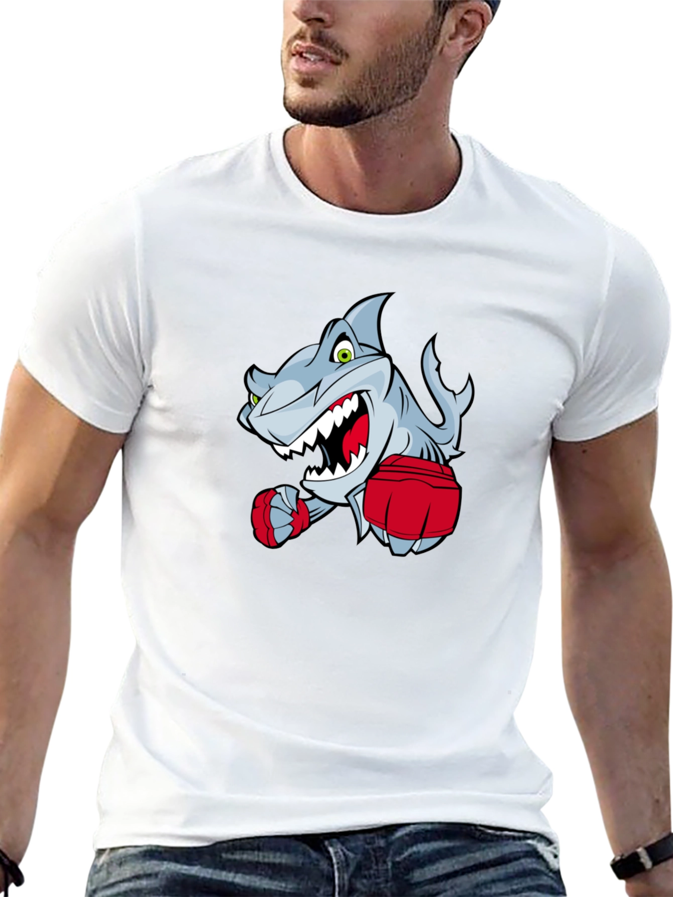 Black Cartoon Shark Boxer Graphic T-Shirt view 13